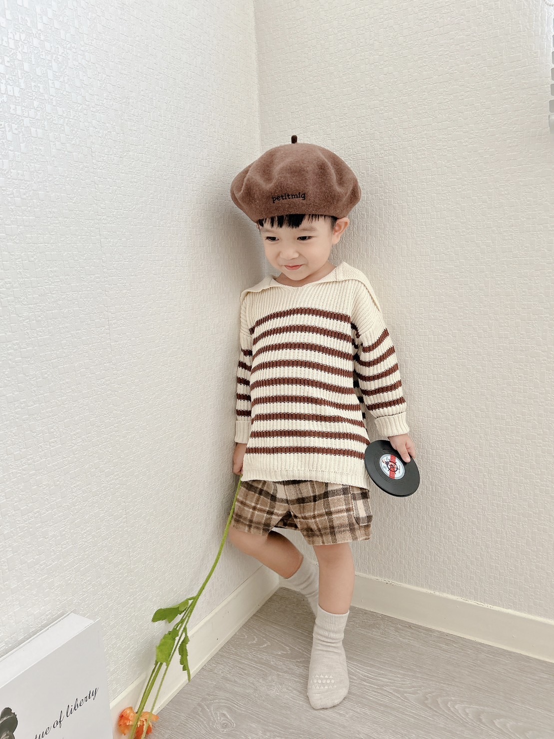 日本Petitmig 羊毛復古保暖短褲 - Brown