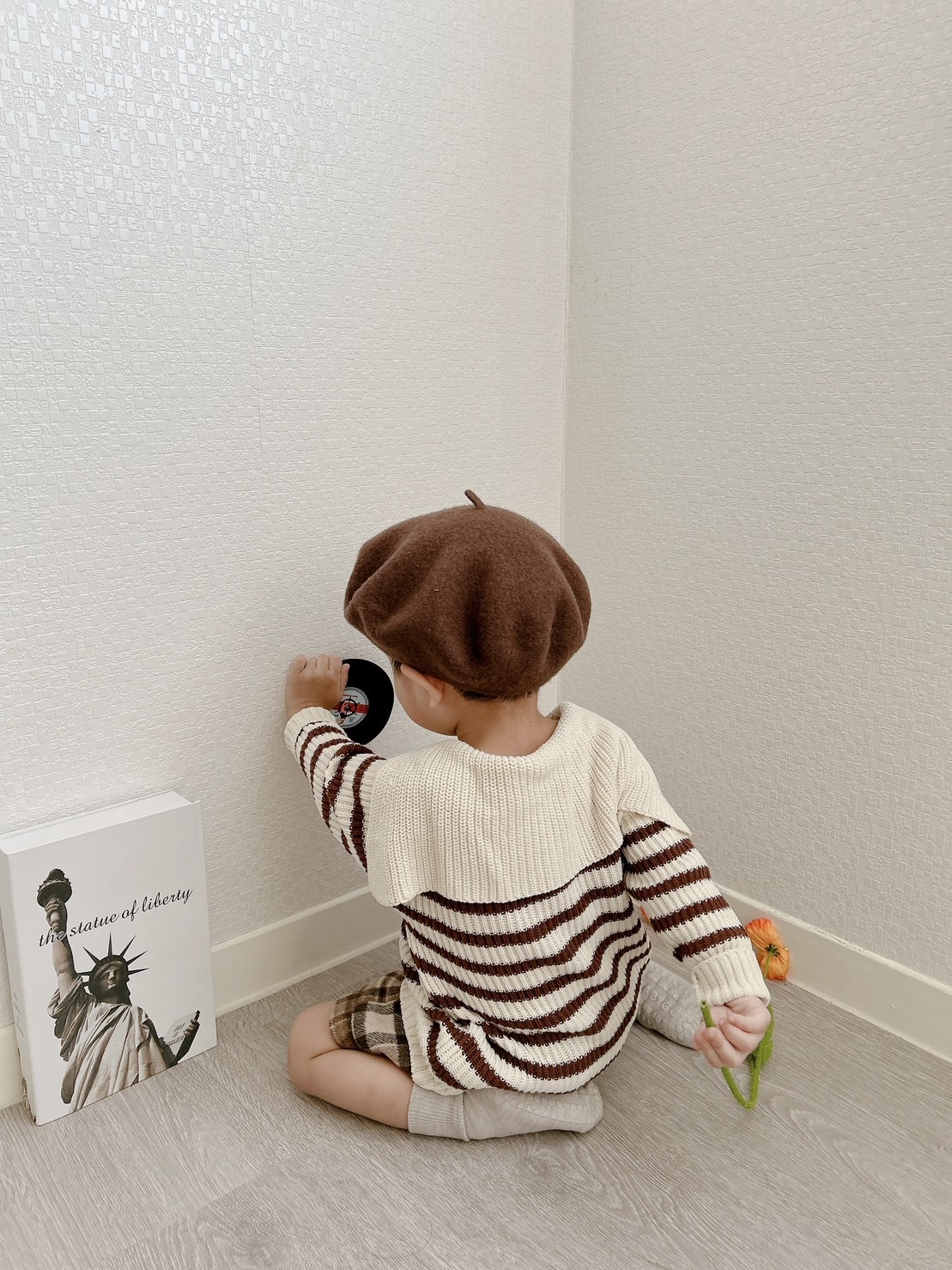 日本Petitmig 純棉水手領條紋上衣 - Brown