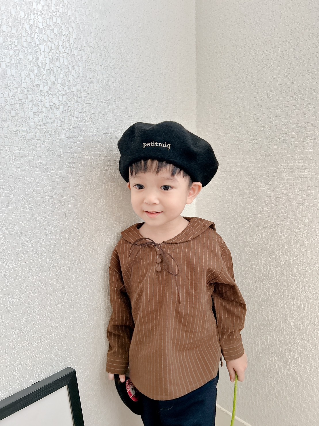 日本Petitmig 純棉水手領綁結上衣 - Khaki