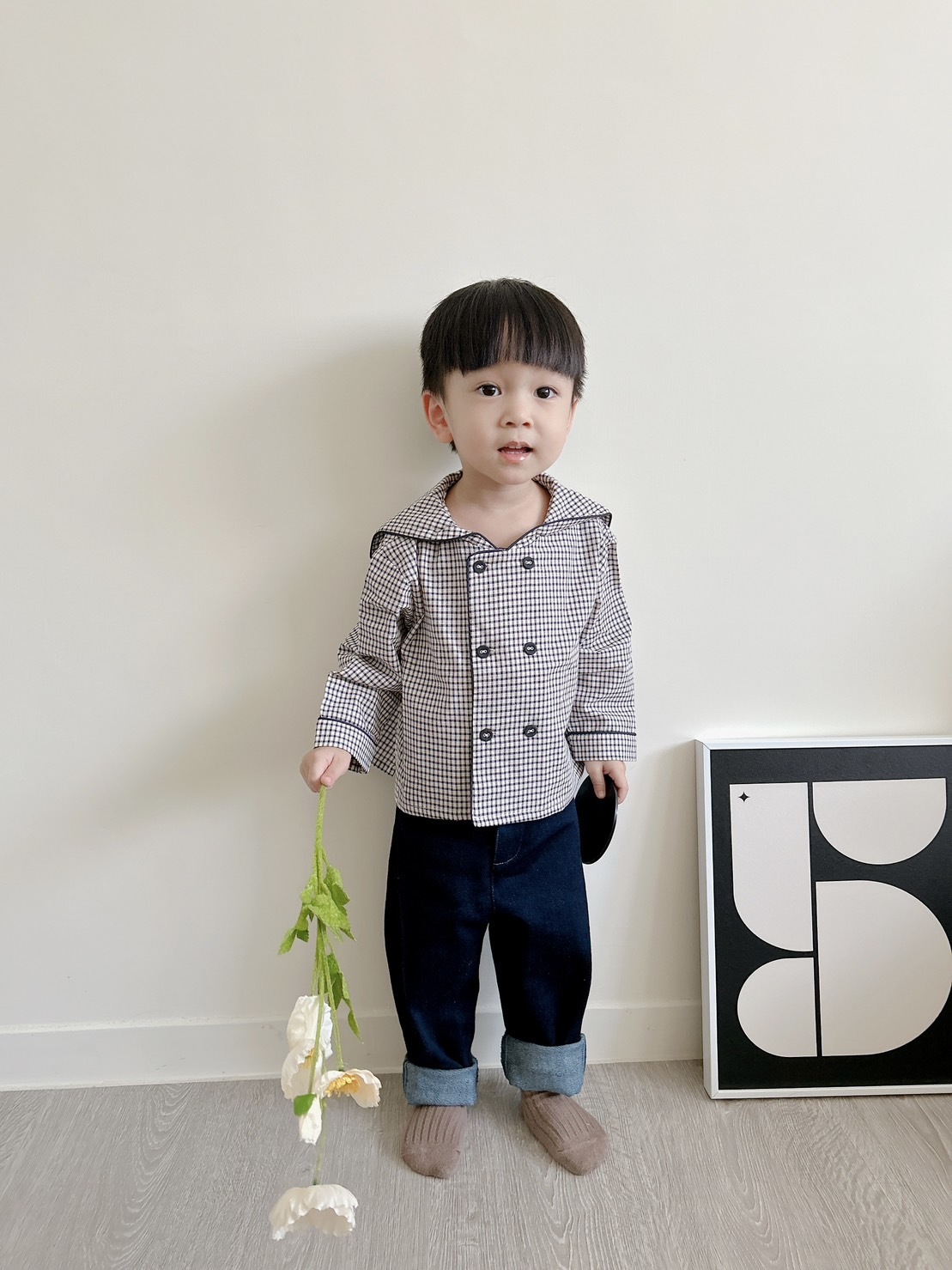 日本Petitmig 純棉水手領雙排釦上衣 - Navy