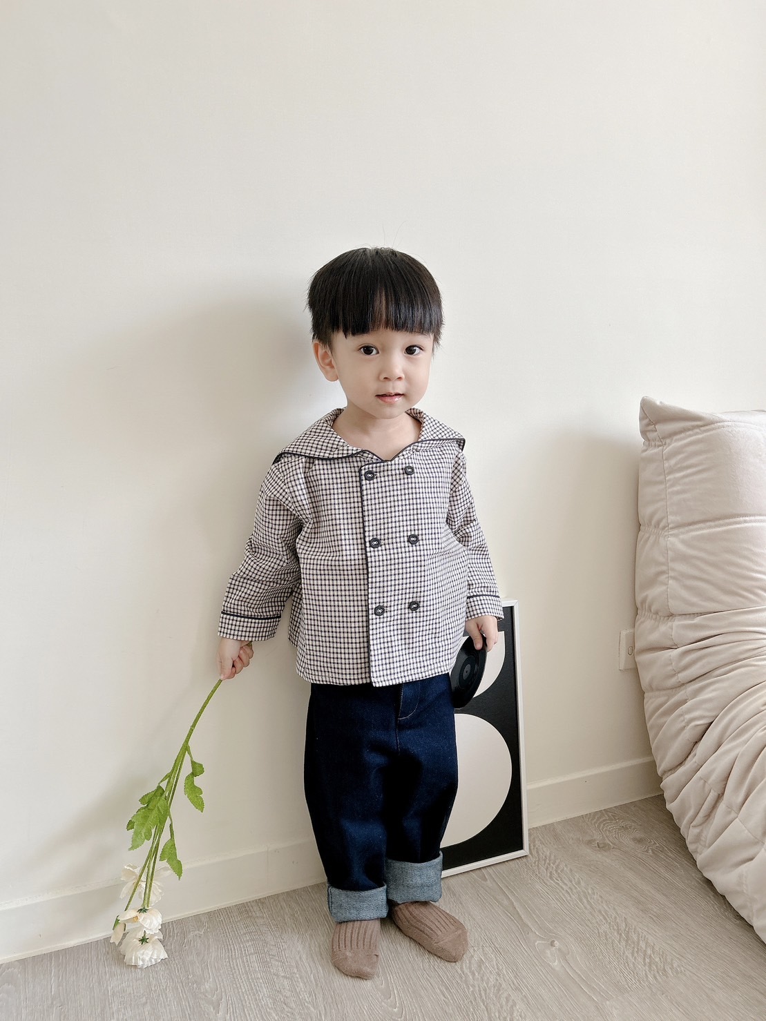 日本Petitmig 純棉水手領雙排釦上衣 - Navy