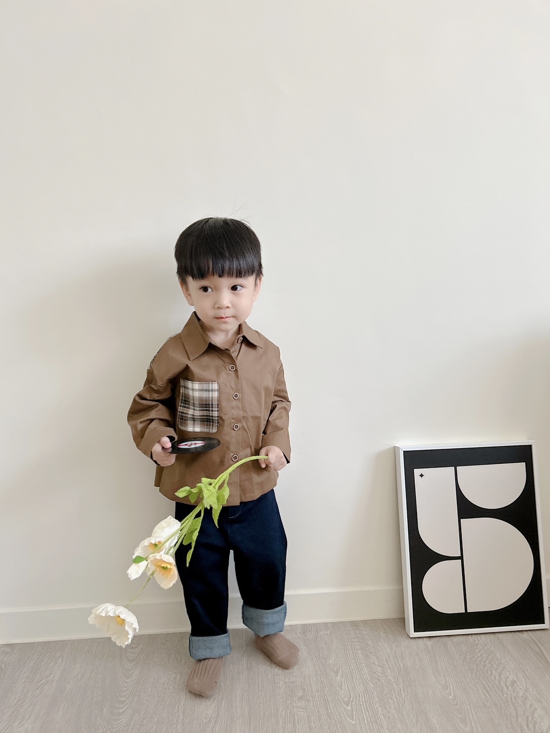 日本Petitmig 純棉挺版格紋上衣 - Brown