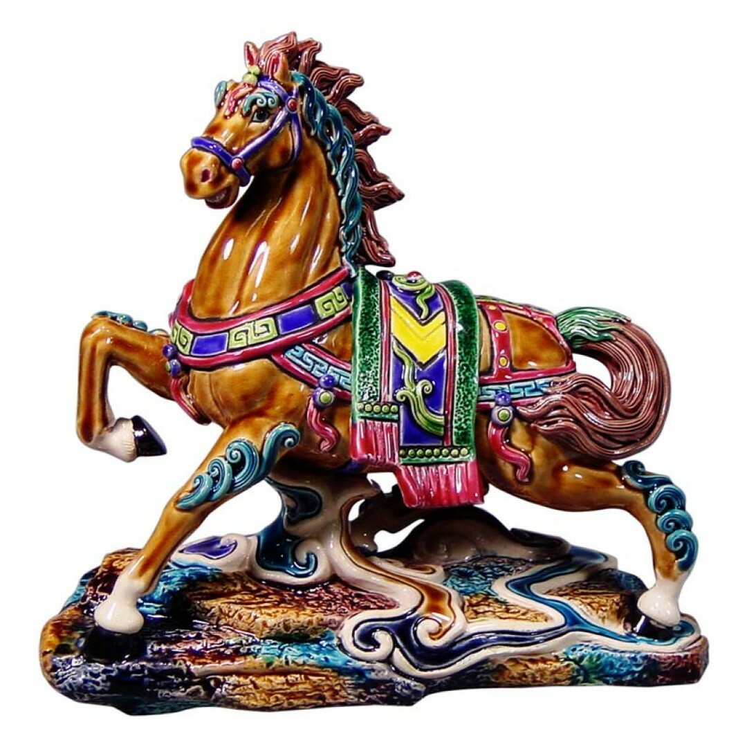 鹿港窯禮品館｜交趾陶駿馬M 馬到成功