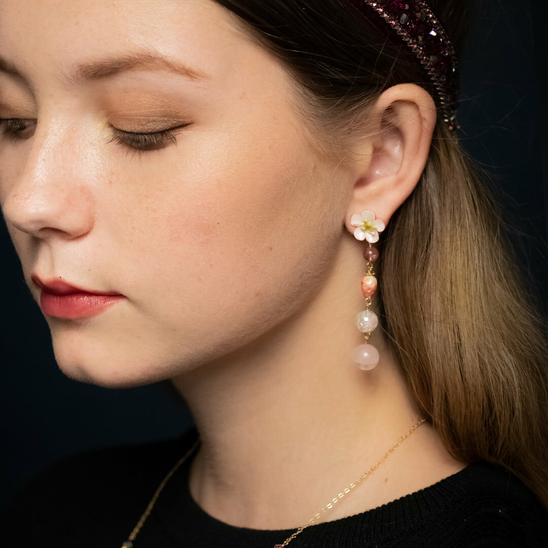 Rose Quartz Strawberry Cake 14K Gold-plated 925 Silver Earrings