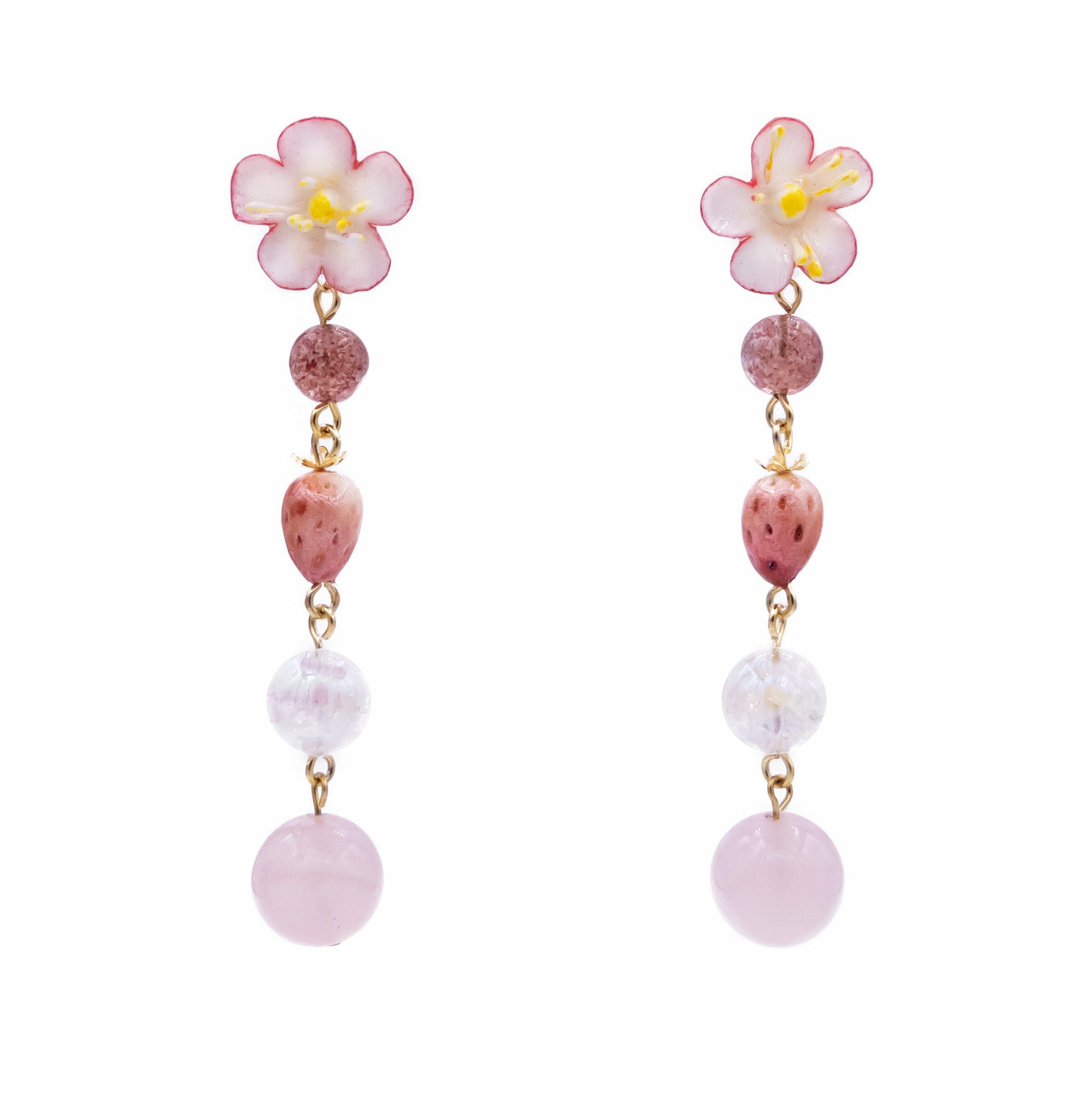 Rose Quartz Strawberry Cake 14K Gold-plated 925 Silver Earrings