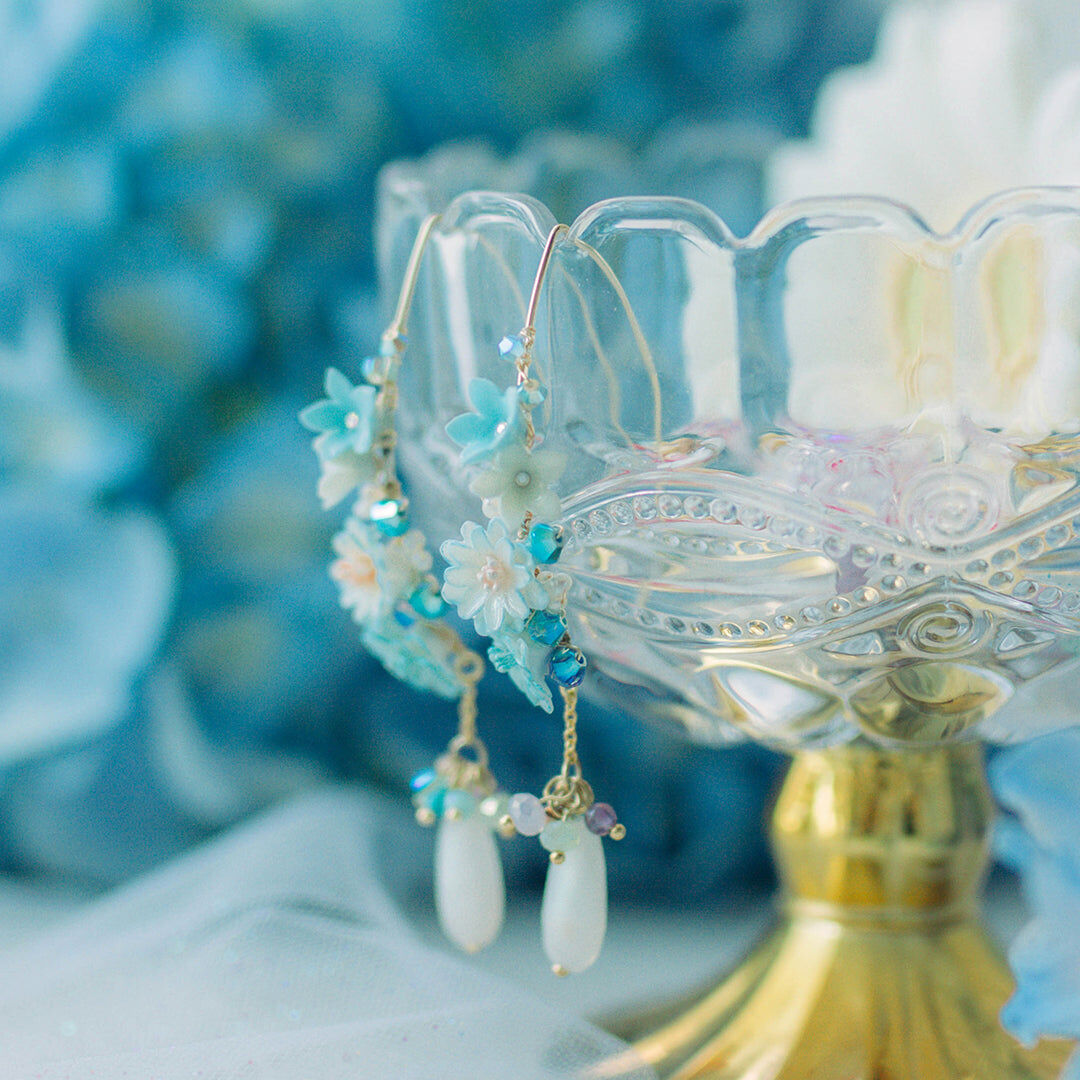 ZINNIA Aqua Gold-plated 925 Silver Floral Earrings