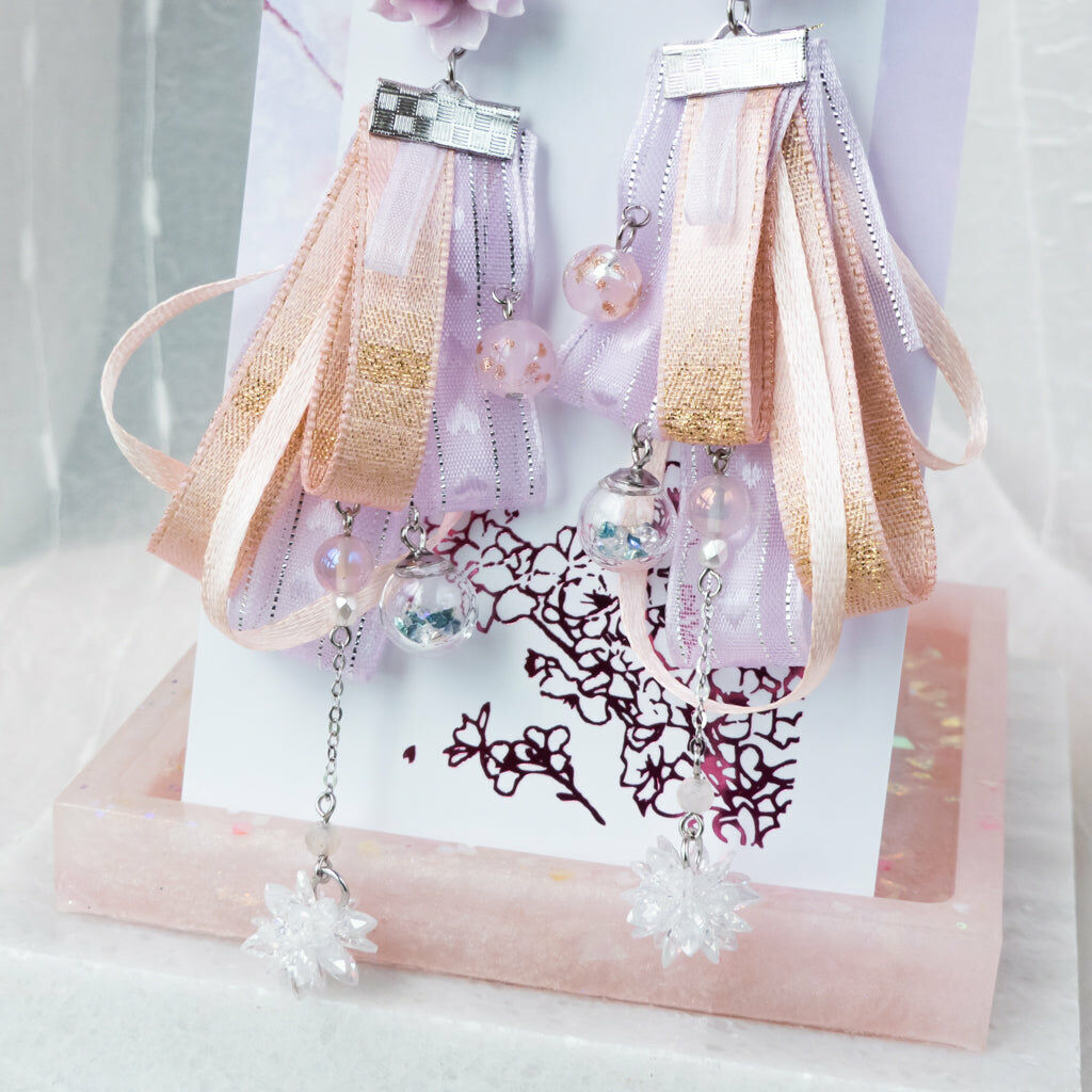 ③ Ribbon Earrings - Pink & Coral (9 Designs)