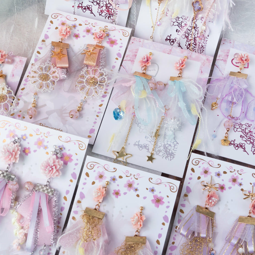 ③ Ribbon Earrings - Pink & Coral (9 Designs)