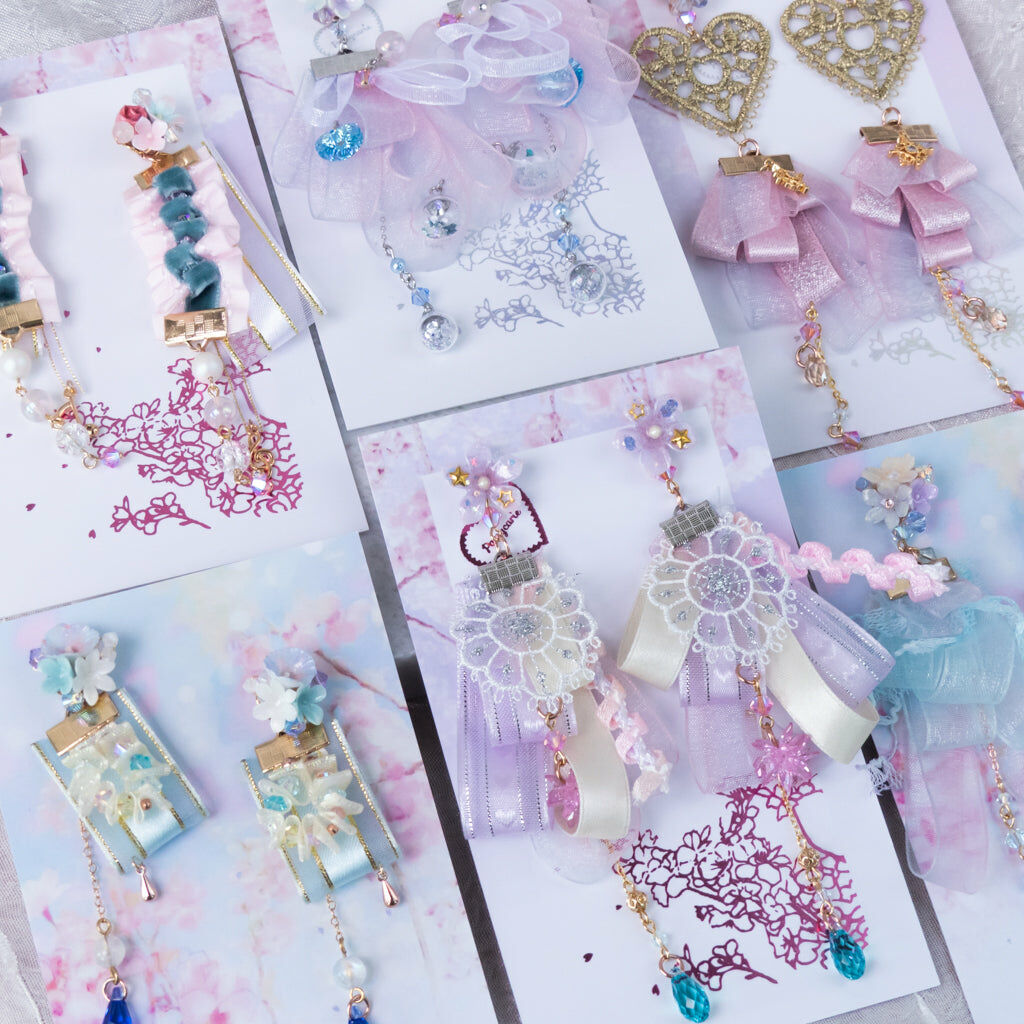 ③ Ribbon Earrings - Violet & Blue (6 Designs)