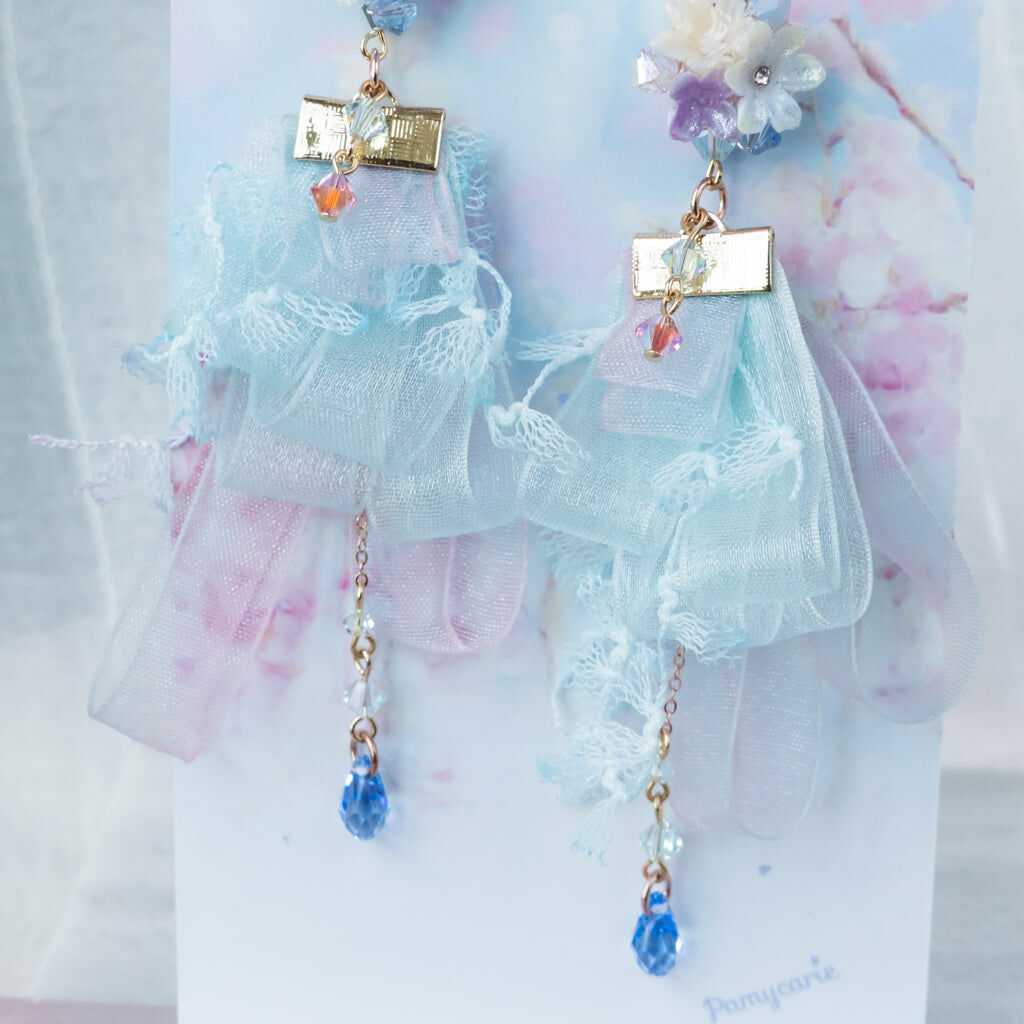 ③ Ribbon Earrings - Violet & Blue (6 Designs)