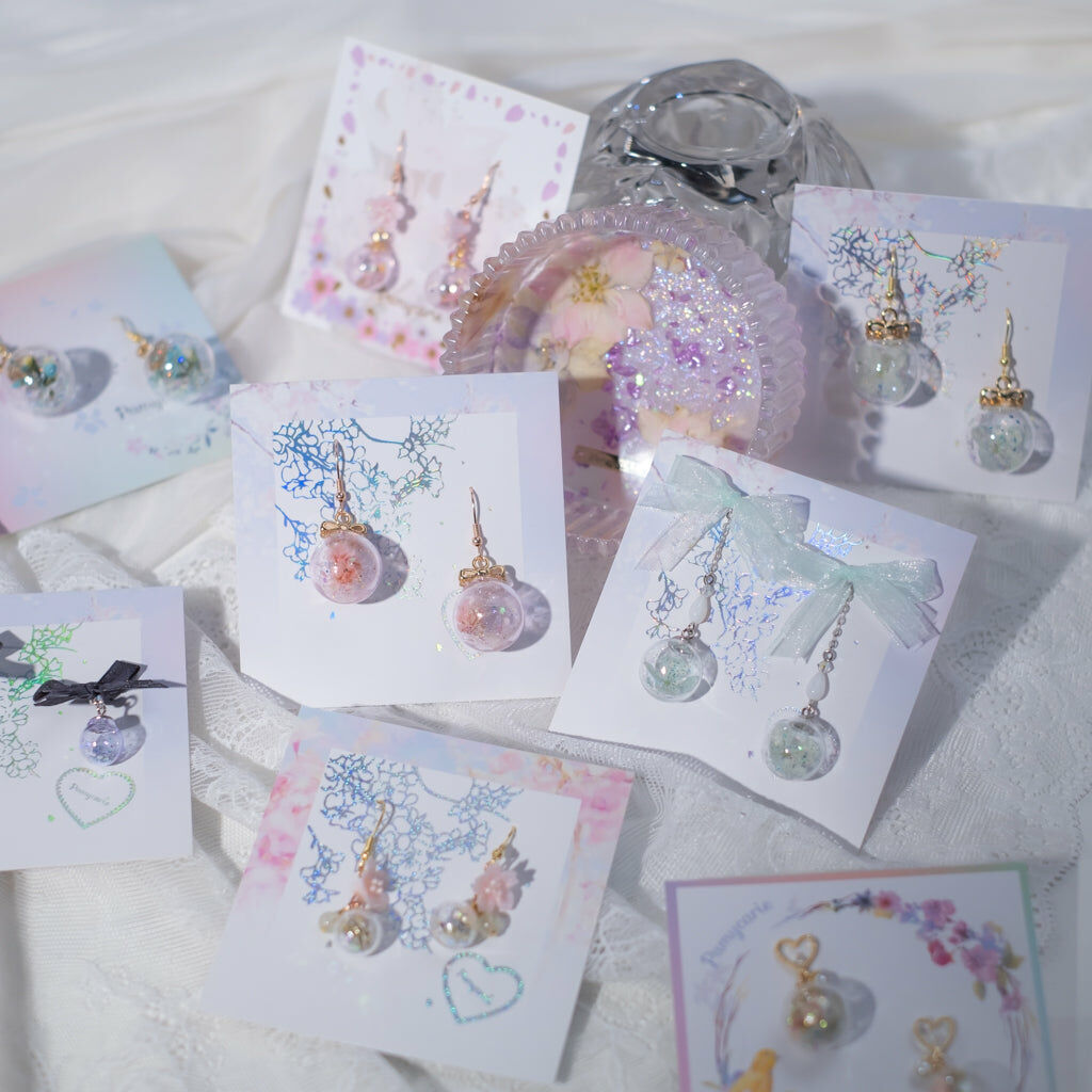 ⑤ Dry Flower Pom Pom Earrings (8 Designs)