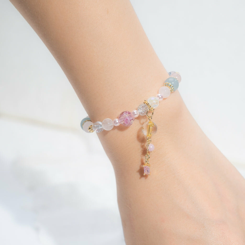 ⑥ Natural Quartz Bracelet with Detachable Pendant - Slim (10 Designs)