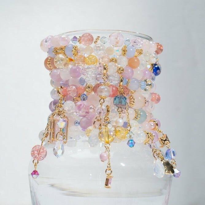 ⑥ Natural Quartz Bracelet with Detachable Pendant - Slim (10 Designs)