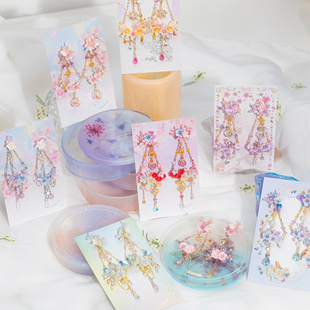 ⑧ 4-way Floral Swing Earrings (11 Designs)