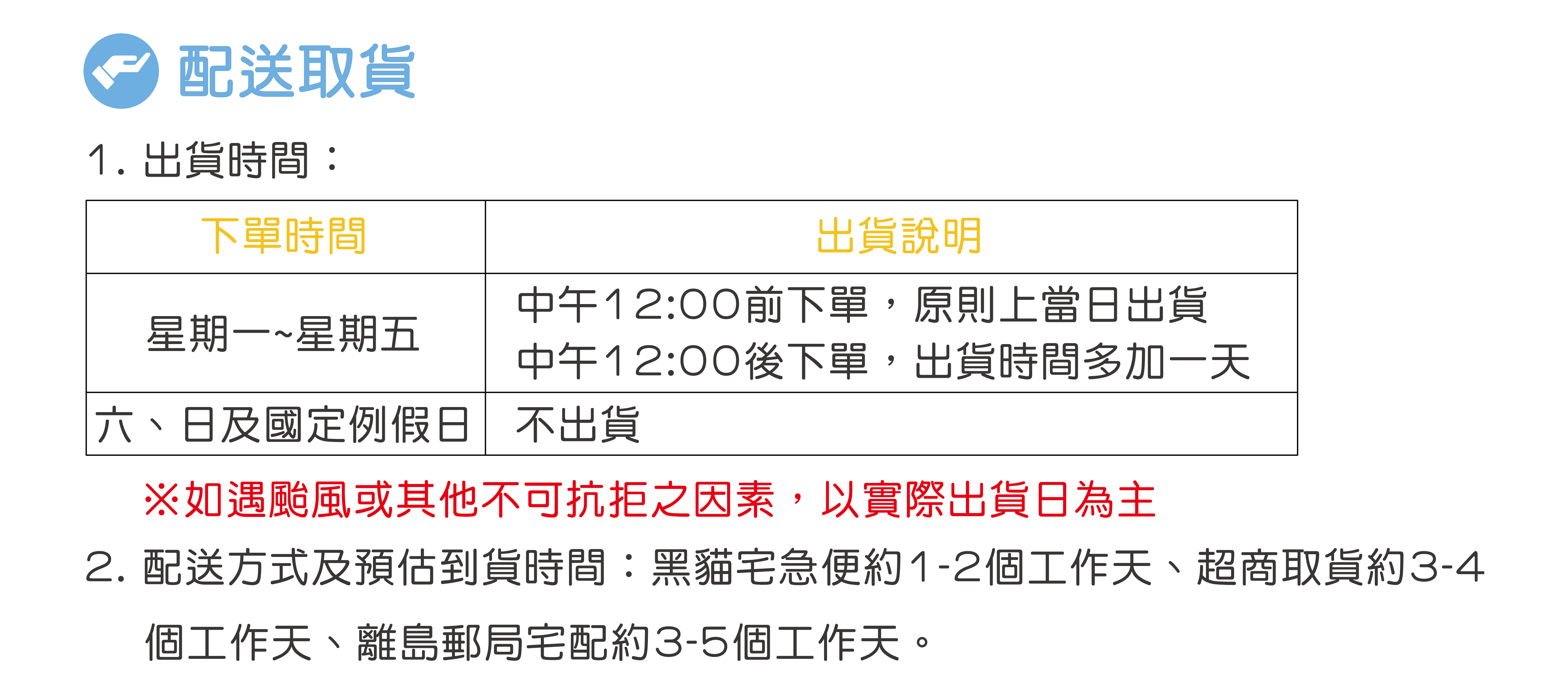 運送配送、出貨取貨