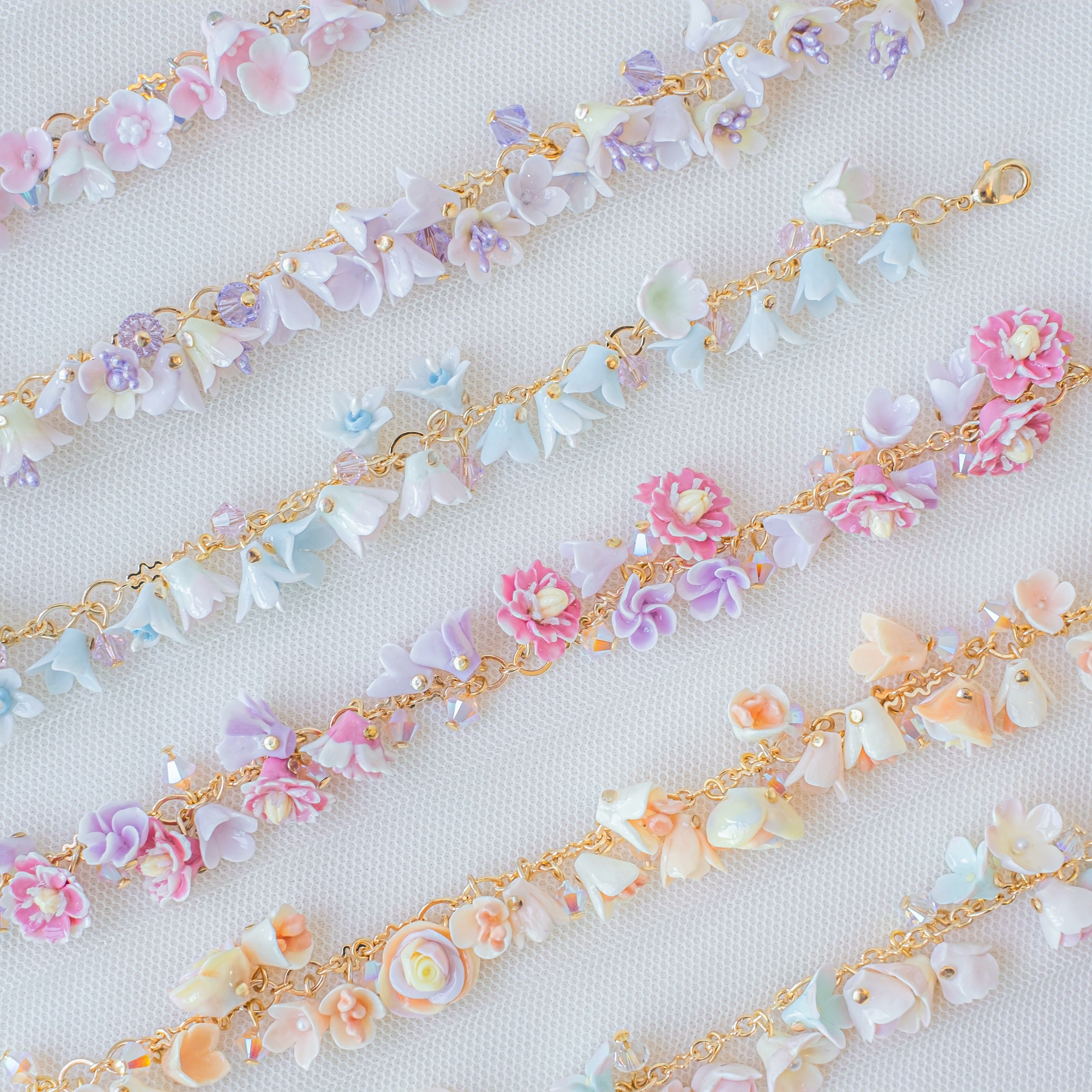➀➀ "River of Petals" Floral Charm Bracelet (6 Designs)