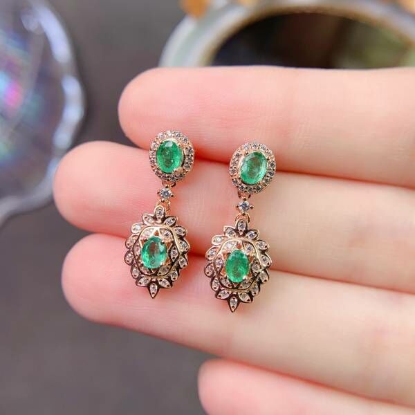 (11.14F)純天然哥倫比亞祖母綠 耳釘