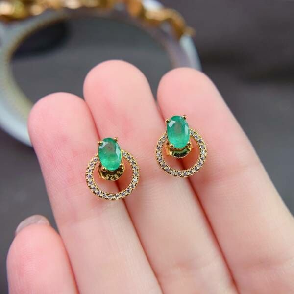 (11.14E)純天然哥倫比亞祖母綠 耳釘