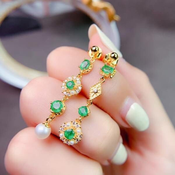 (11.14E)純天然哥倫比亞祖母綠 耳釘