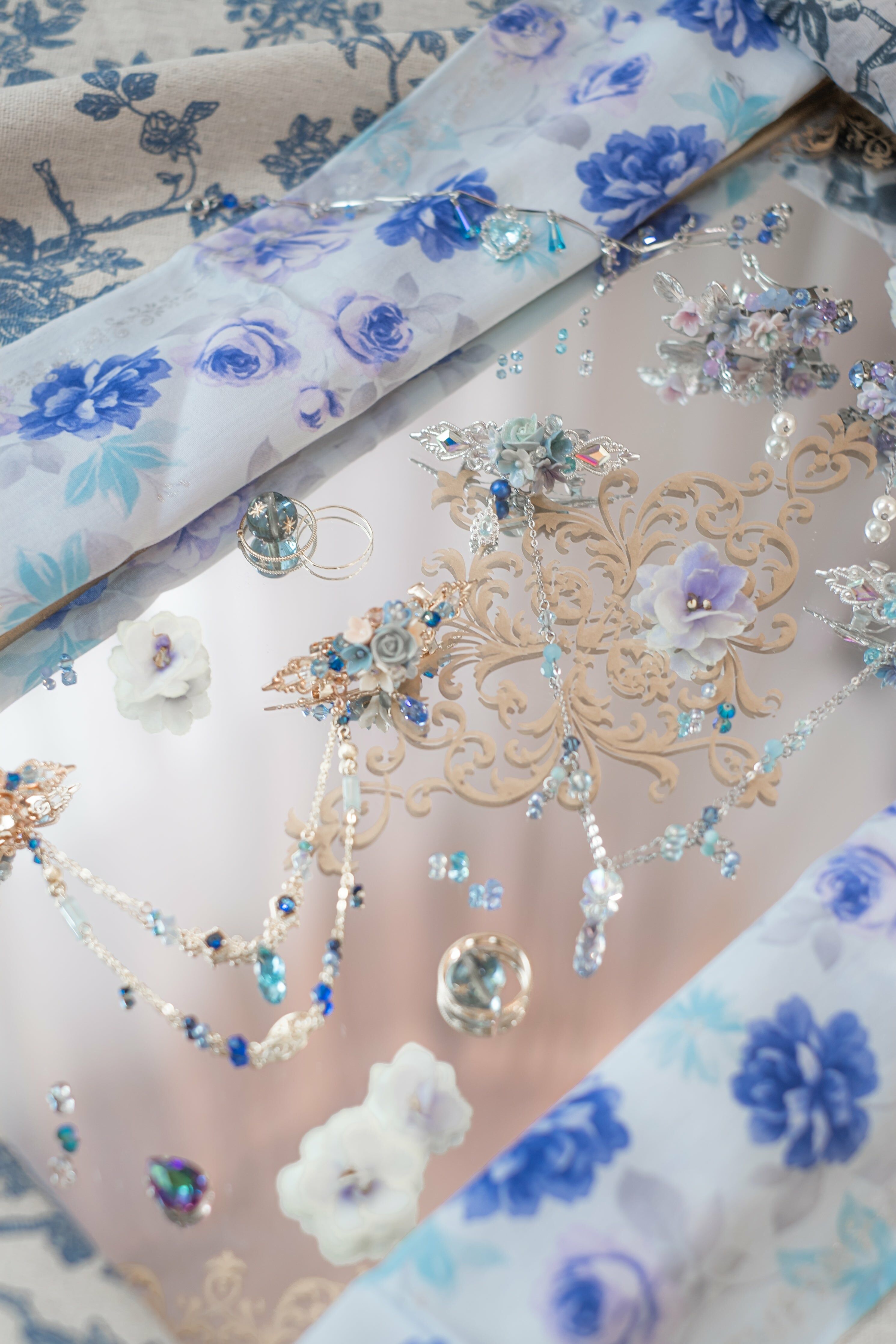 Blue Rose Barrette Carrie Clip Set