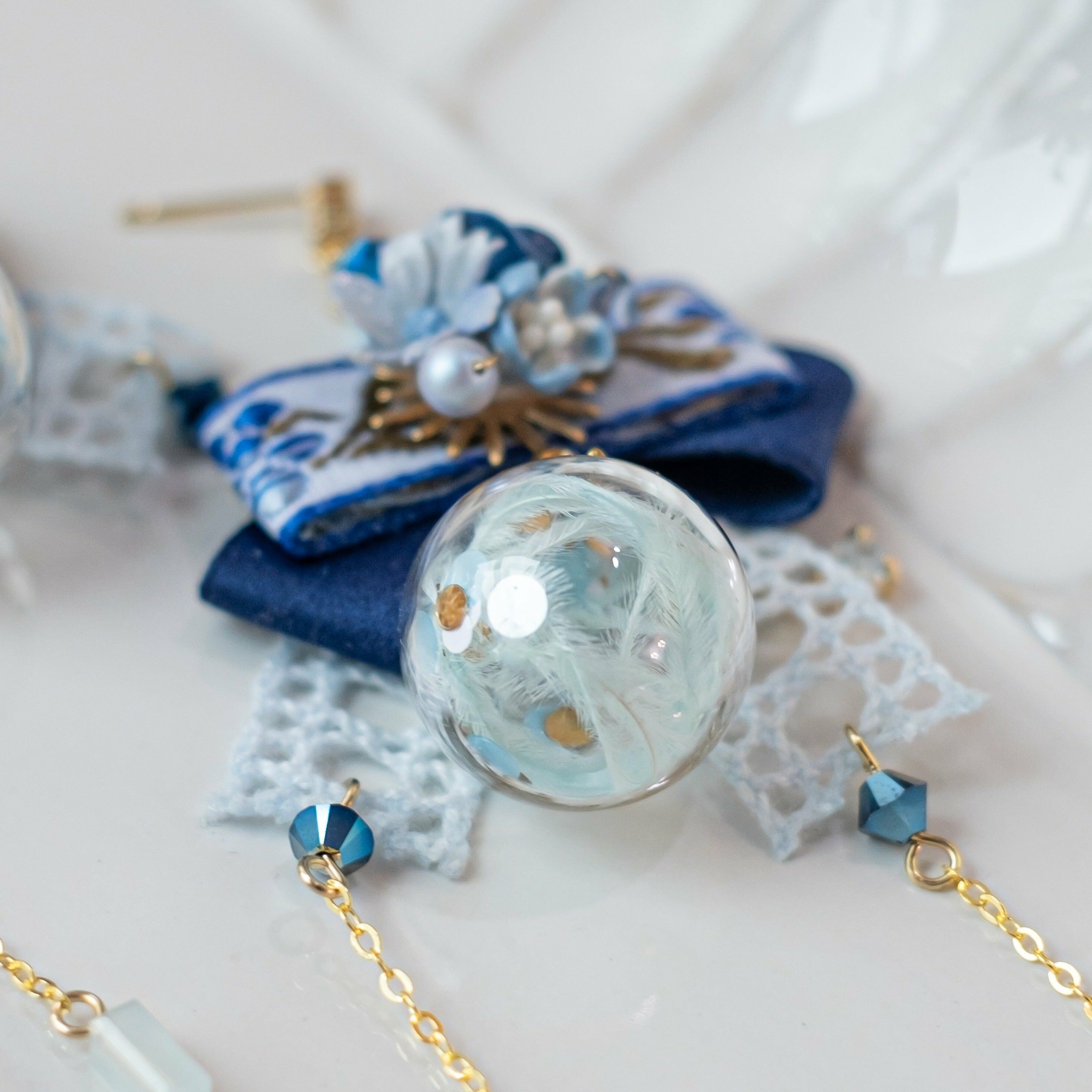 Blue Rose Vintage Embroidery S925 Earrings