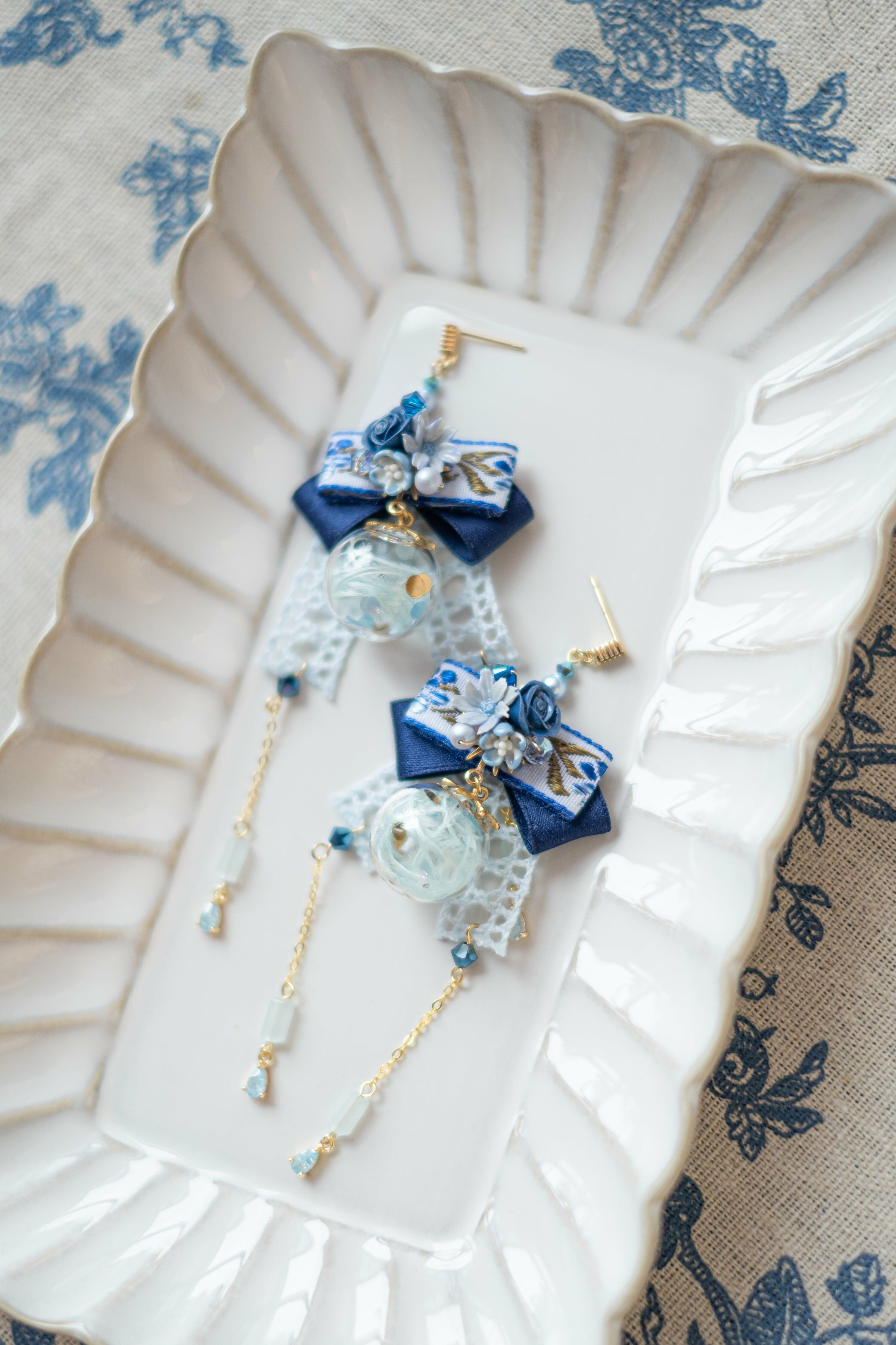 Blue Rose Vintage Embroidery S925 Earrings