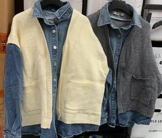 現貨 KR 韓國針織拼牛仔假2件外套 (KE229)