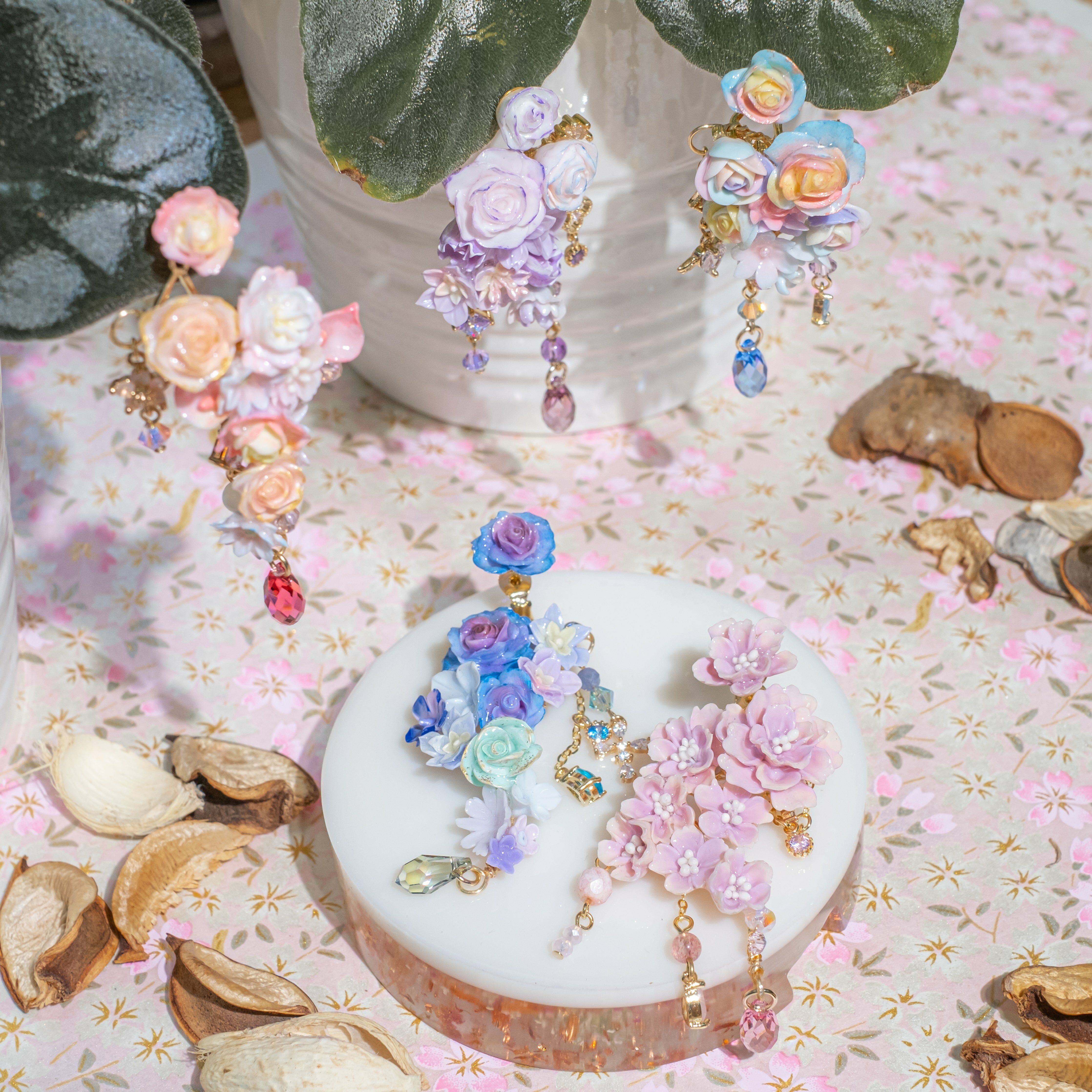 ⑥ Cascade Bouquet 2-way Ear Jacket/Clip Earrings