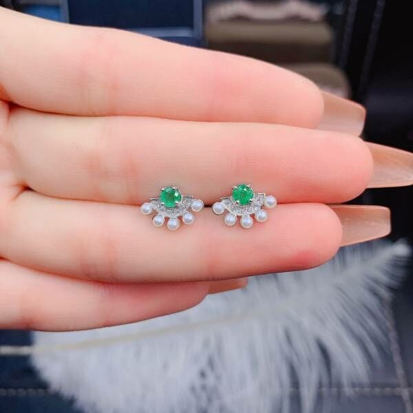 (11.14C)純天然哥倫比亞祖母綠 耳釘