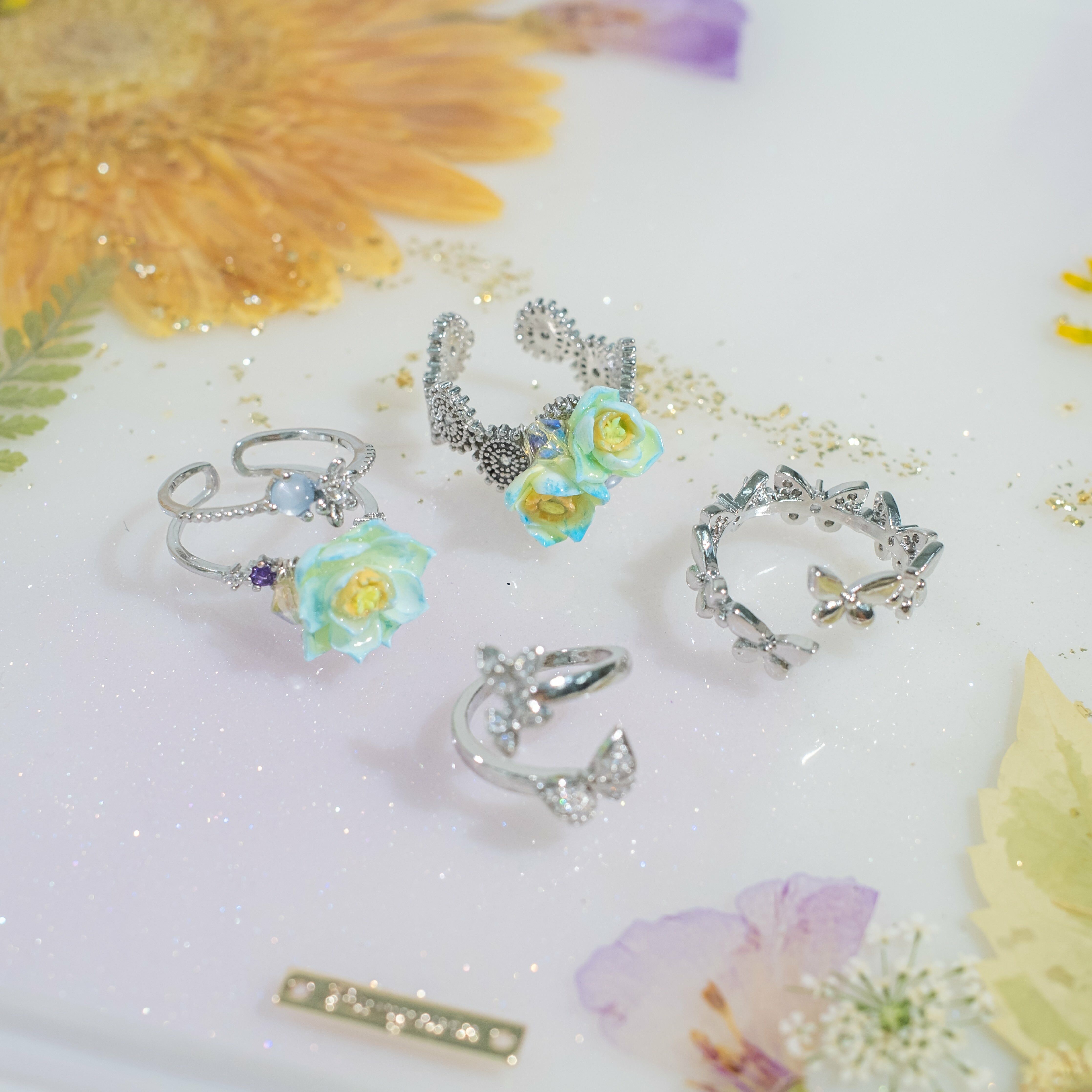 ➆ Floral Crown Metal Ring Set (9 Designs)
