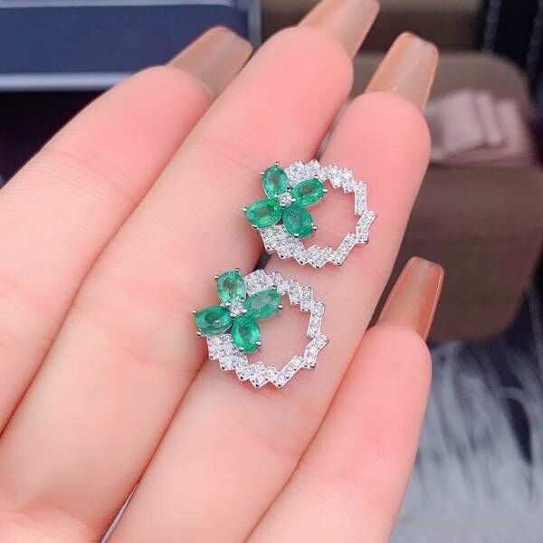 (11.14A)純天然哥倫比亞祖母綠 耳釘