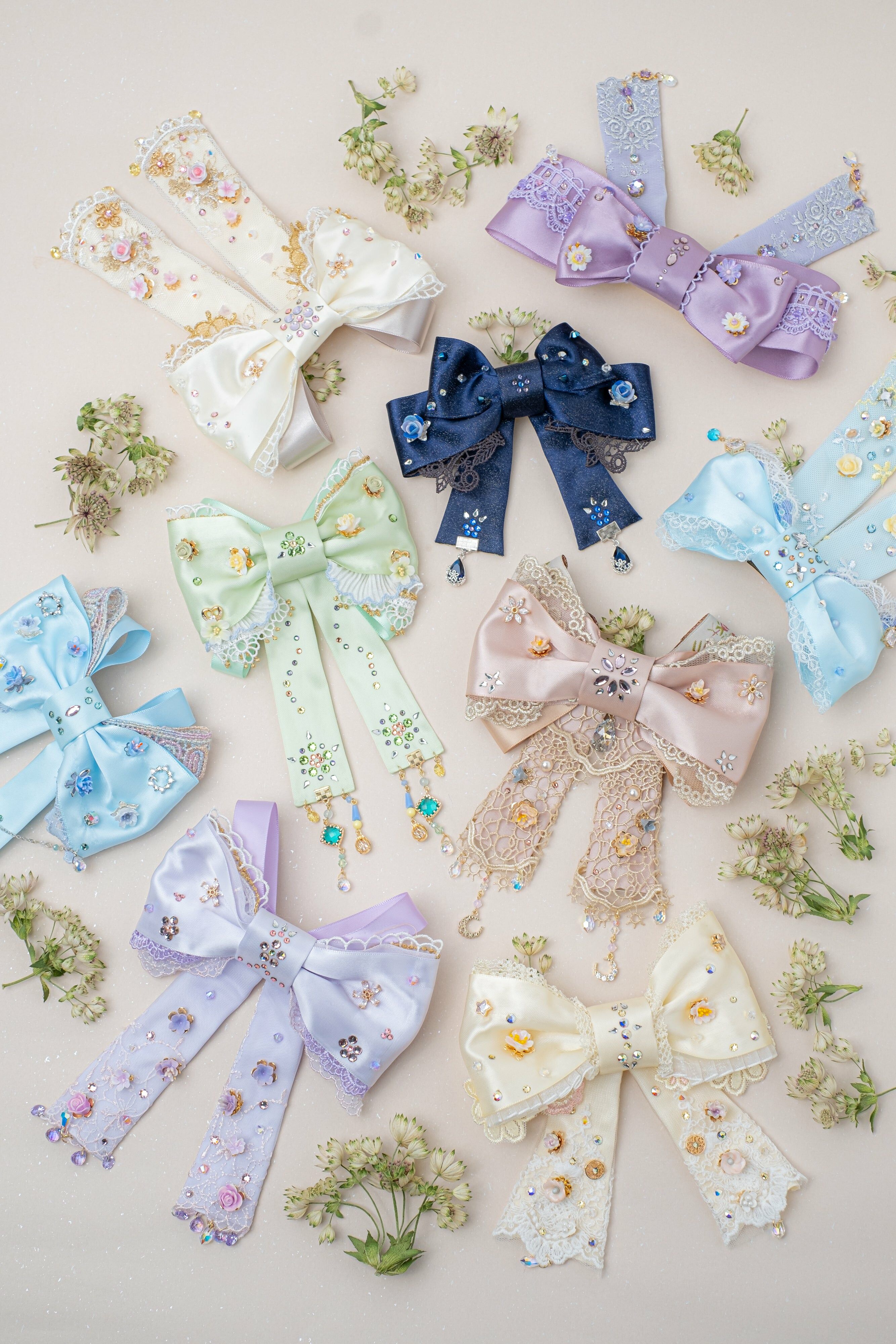 ② Special Edition Embroidery Ribbon Bow Hair Clip (9 Designs)