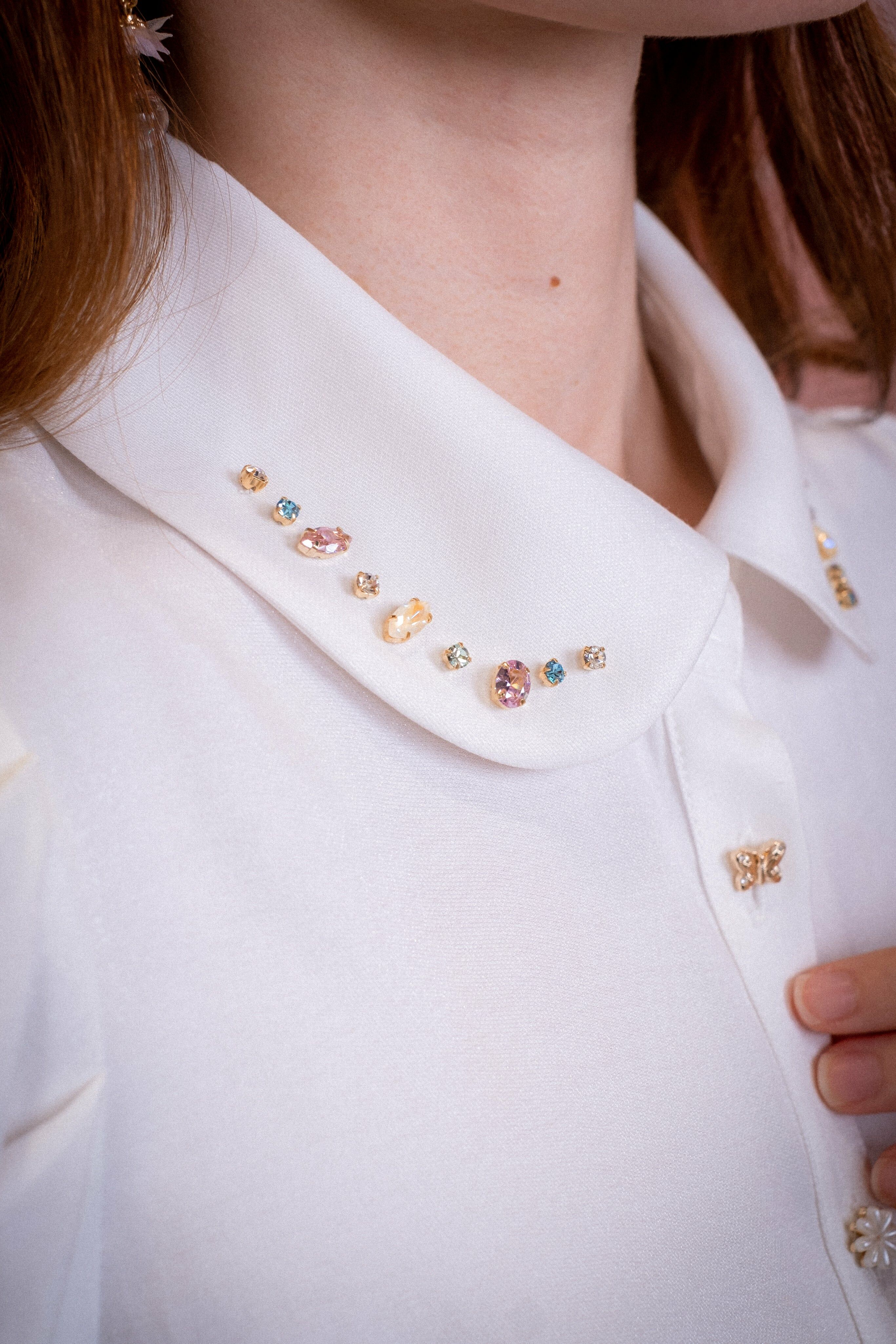 Signature CZ Stone Shirt (White/Navy/Dusty Pink)