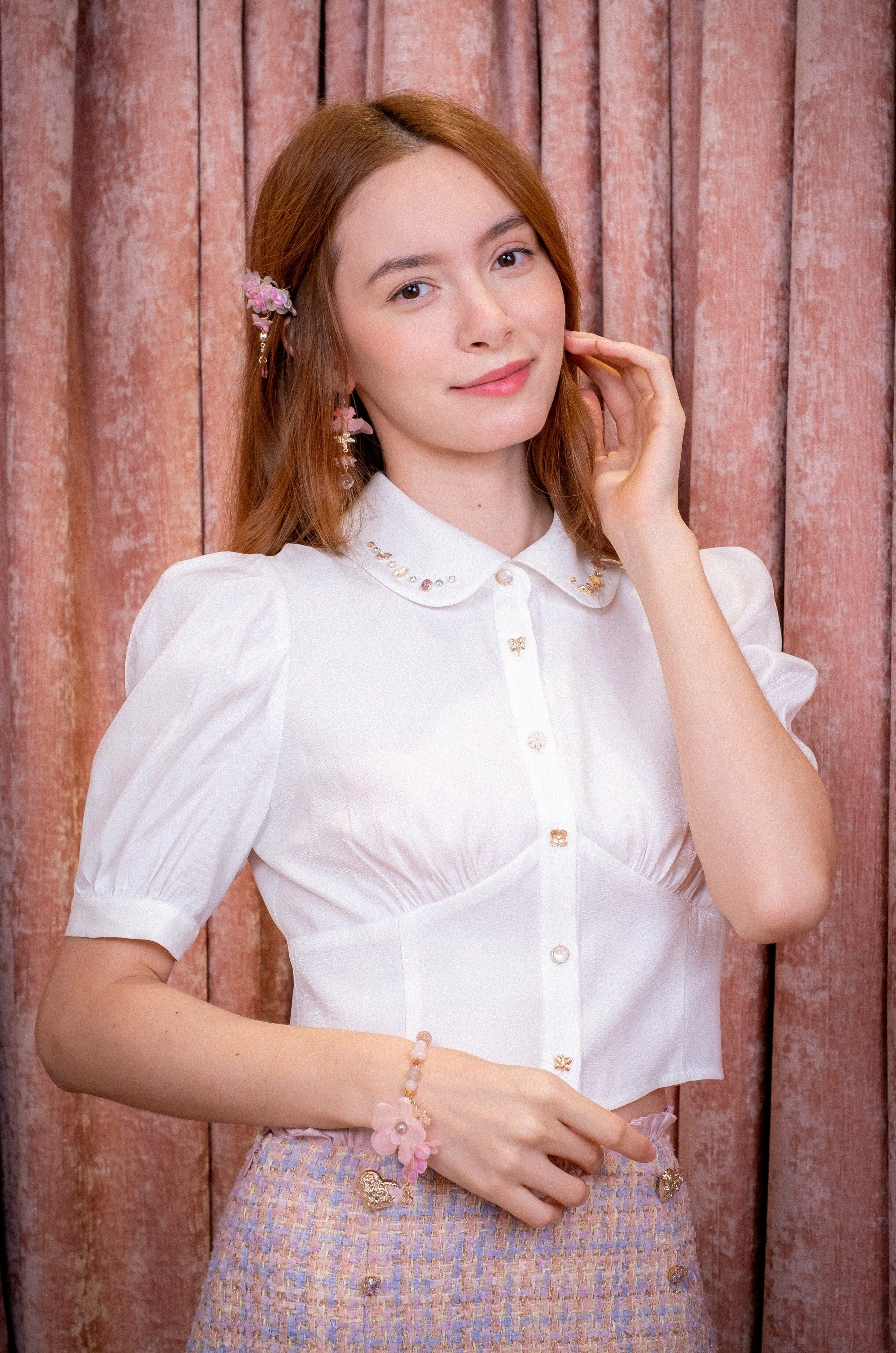 Signature CZ Stone Shirt (White/Navy/Dusty Pink)