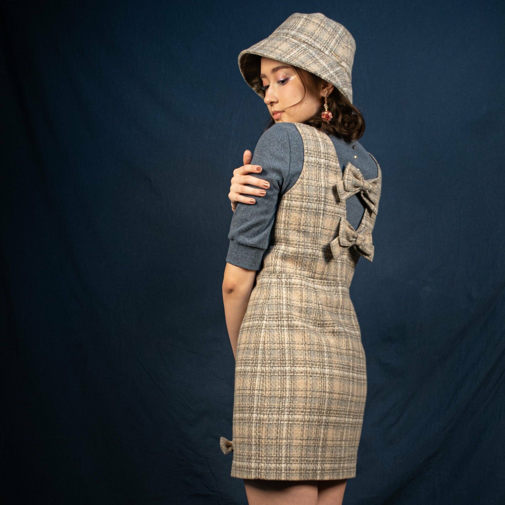 Bowknot One Piece (Check/Maroon)