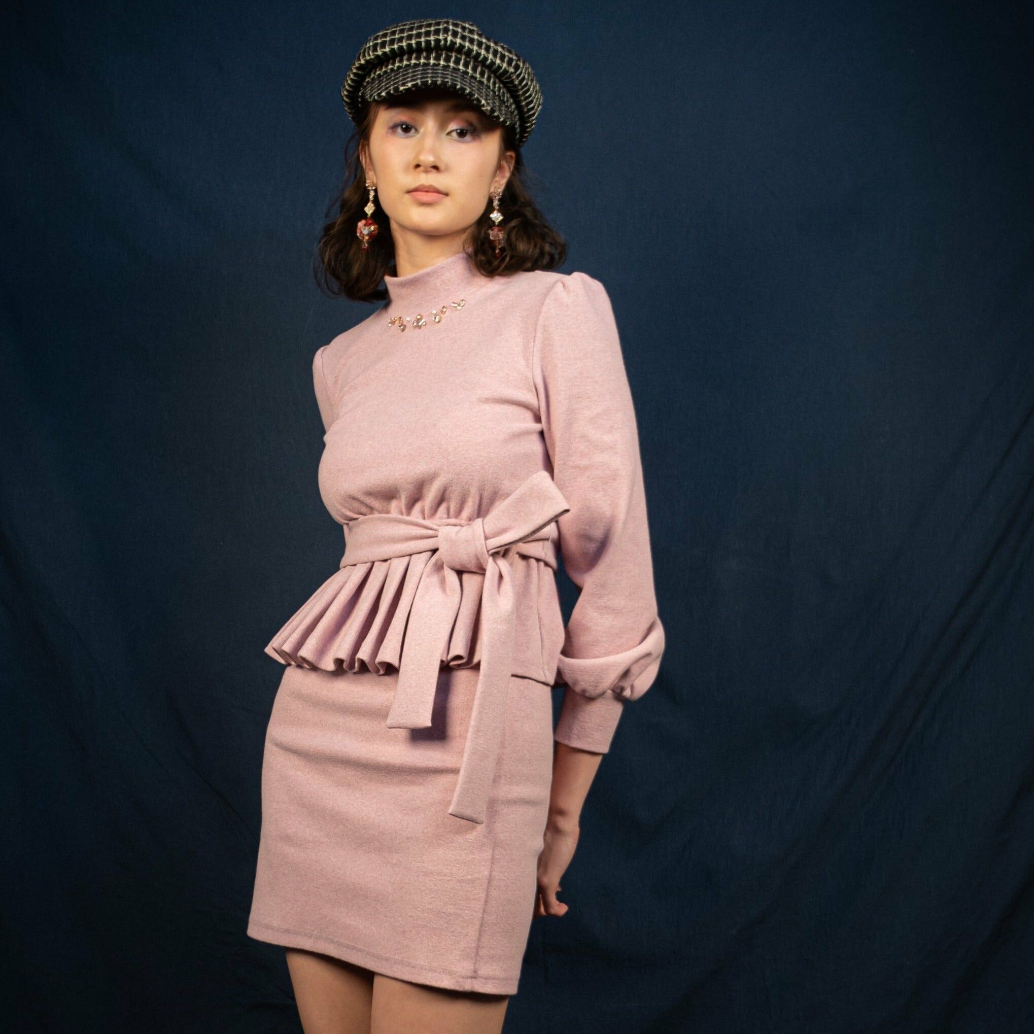 CZ Embroidered Ruffle Set with Belt (Dusty Pink/Dusty Blue)