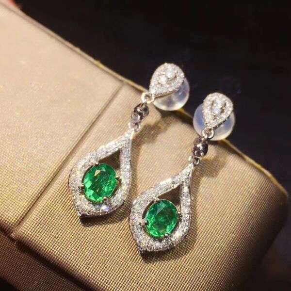 (11.13A)純天然哥倫比亞祖母綠 耳釘