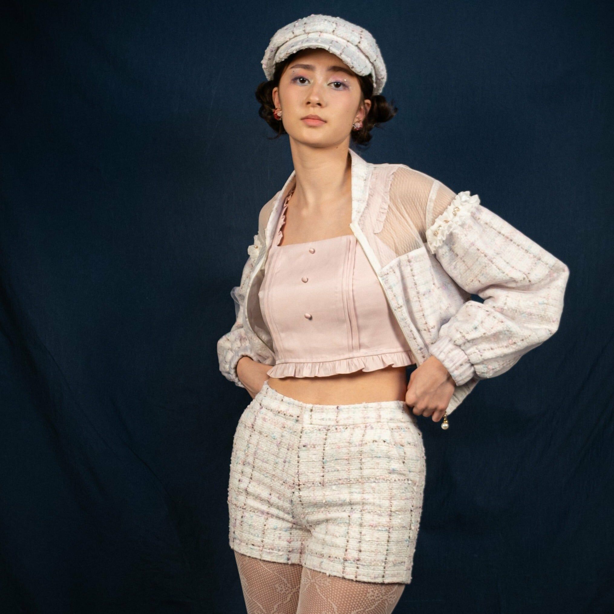 Tweed Pilot Jacket/Shorts (White/Dusty Pink)