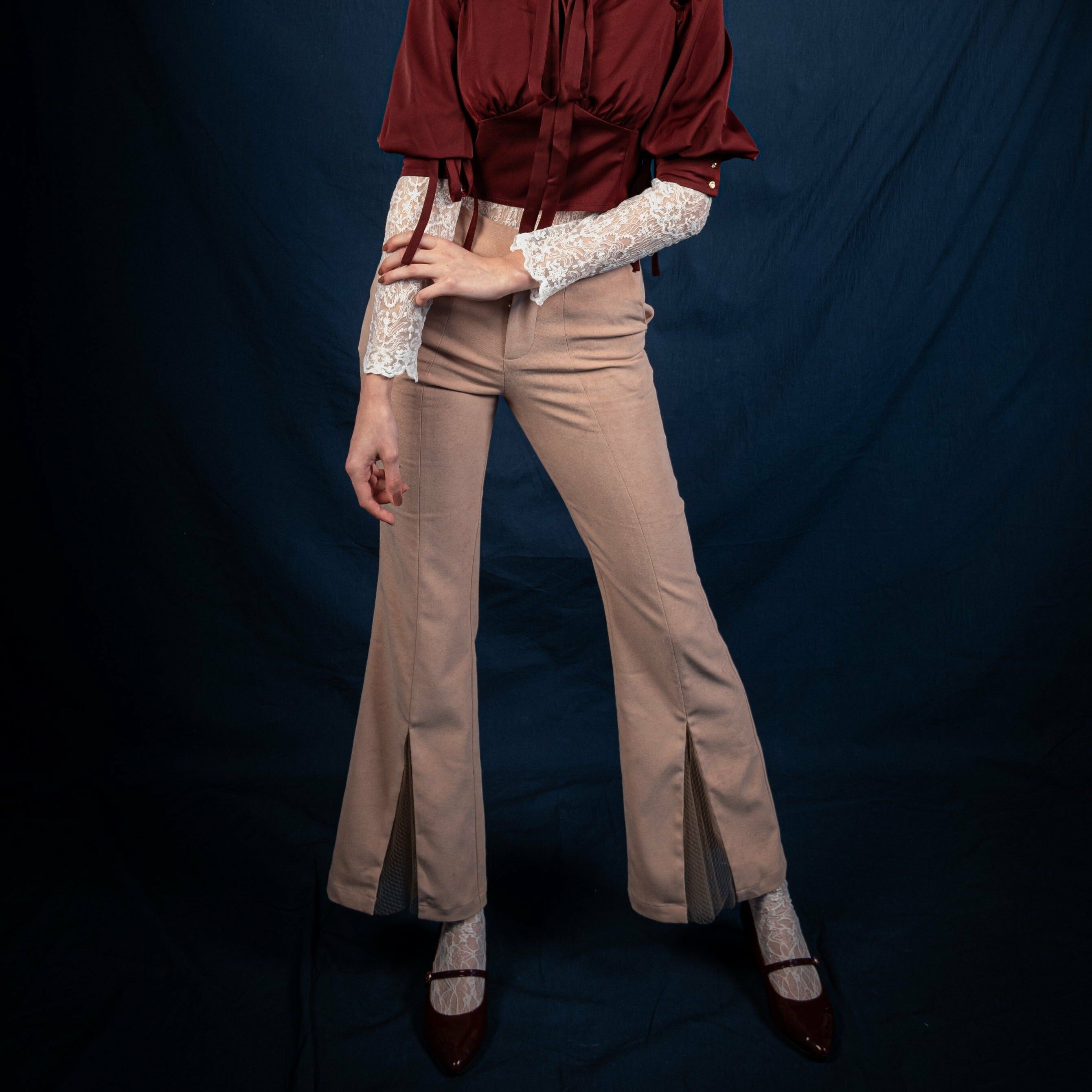 Slit-Hem Trousers (Dusty Pink/Navy)