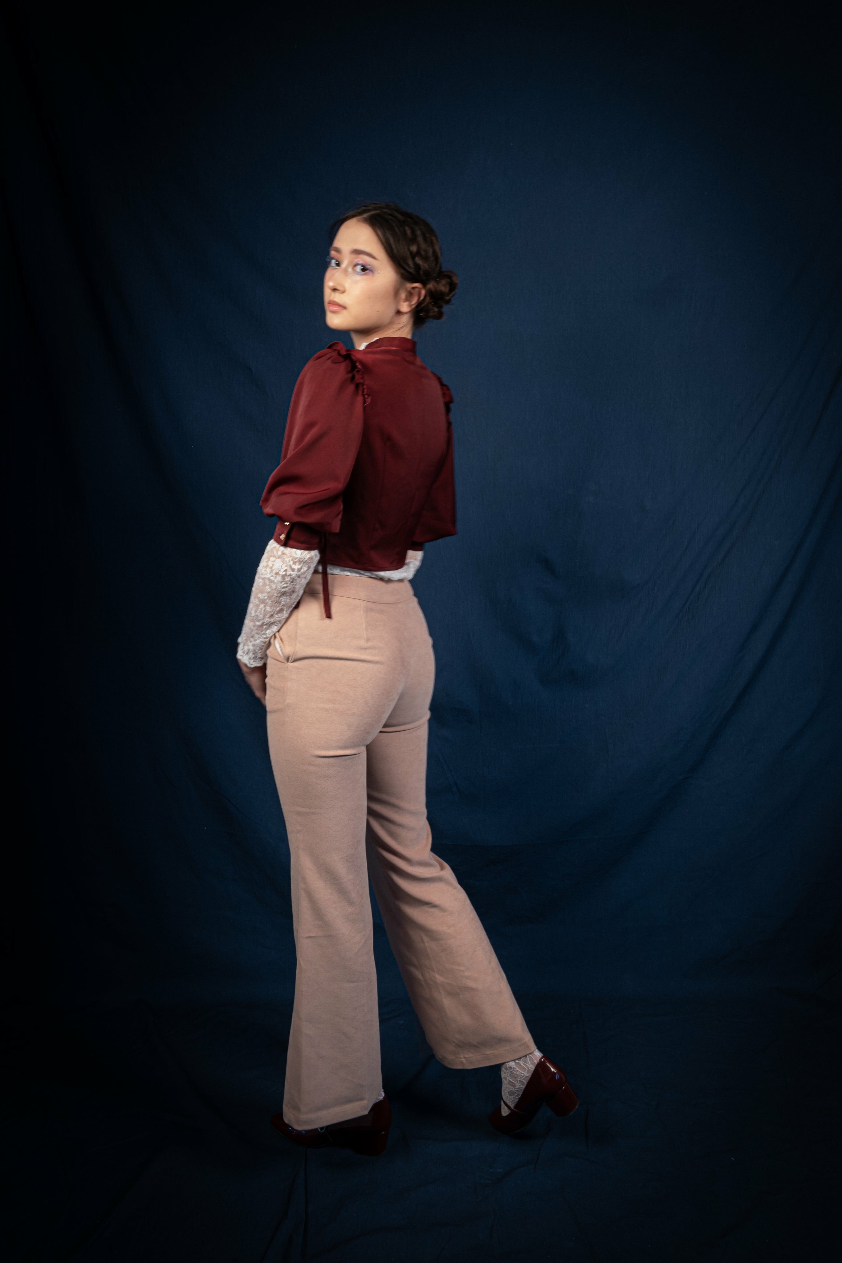 Slit-Hem Trousers (Dusty Pink/Navy)