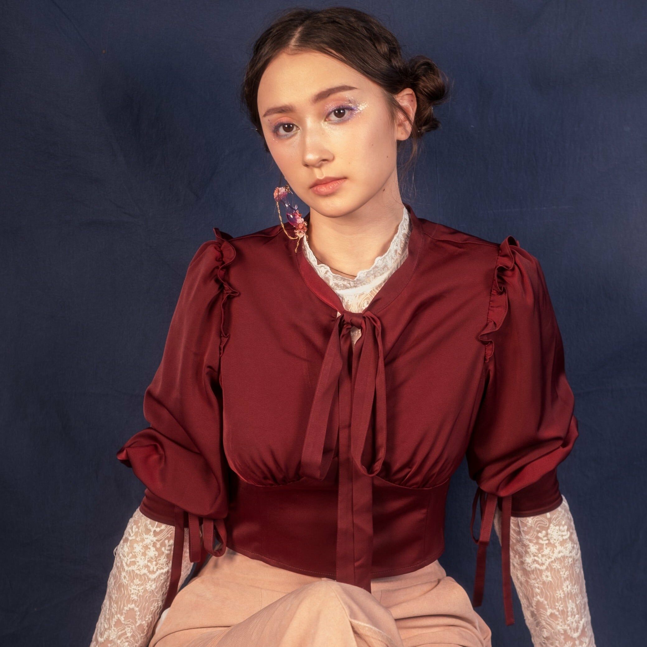 Bowknot Blouse (Wine/Cream/Black)