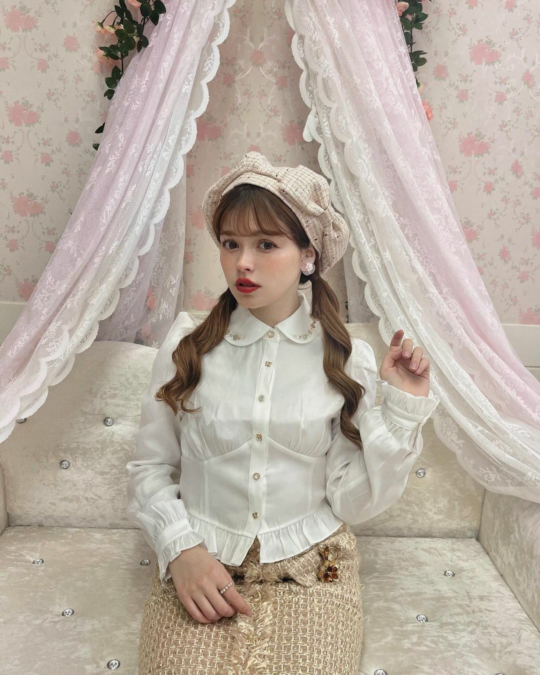 CZ Embroidered Ruffled Shirt (White/Pink/Green/Blue/Navy)