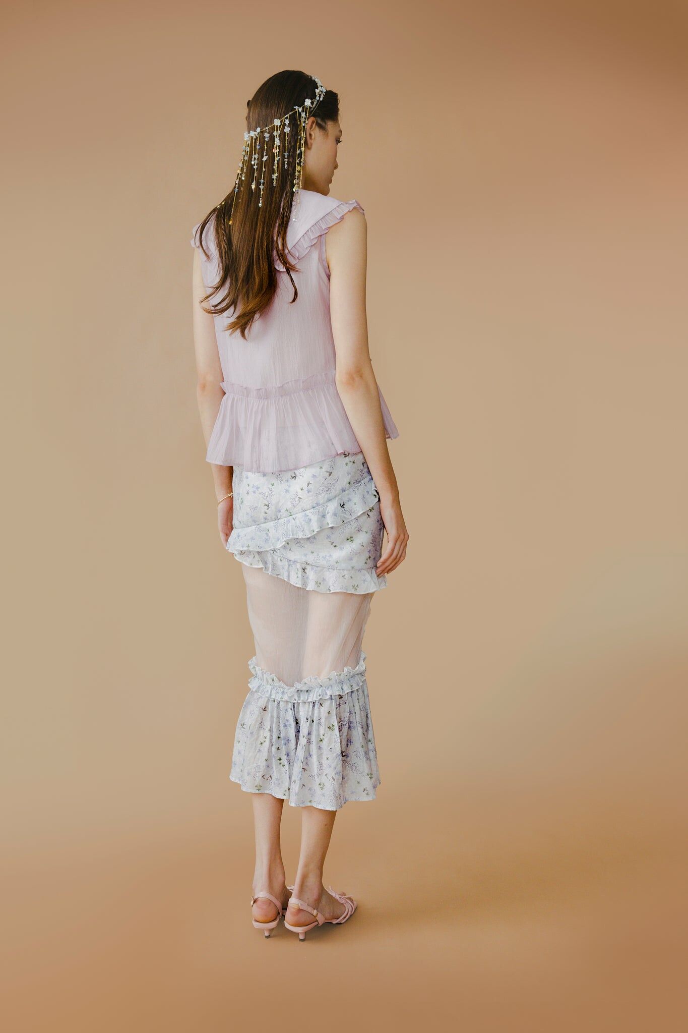 Floral Chiffon 2-Way Mermaid Drawstring Skirt (Yellow/Blue)