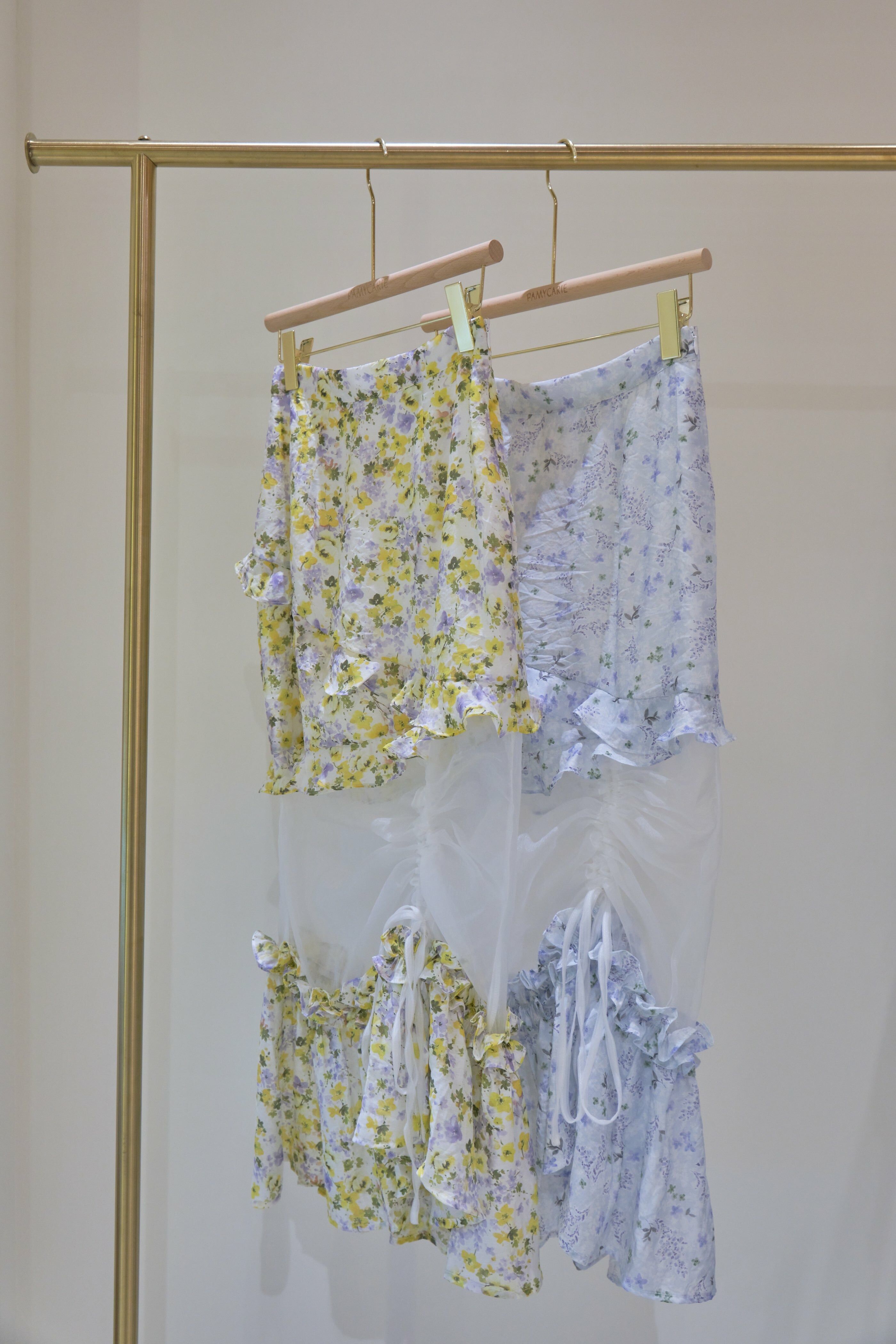 Floral Chiffon 2-Way Mermaid Drawstring Skirt (Yellow/Blue)