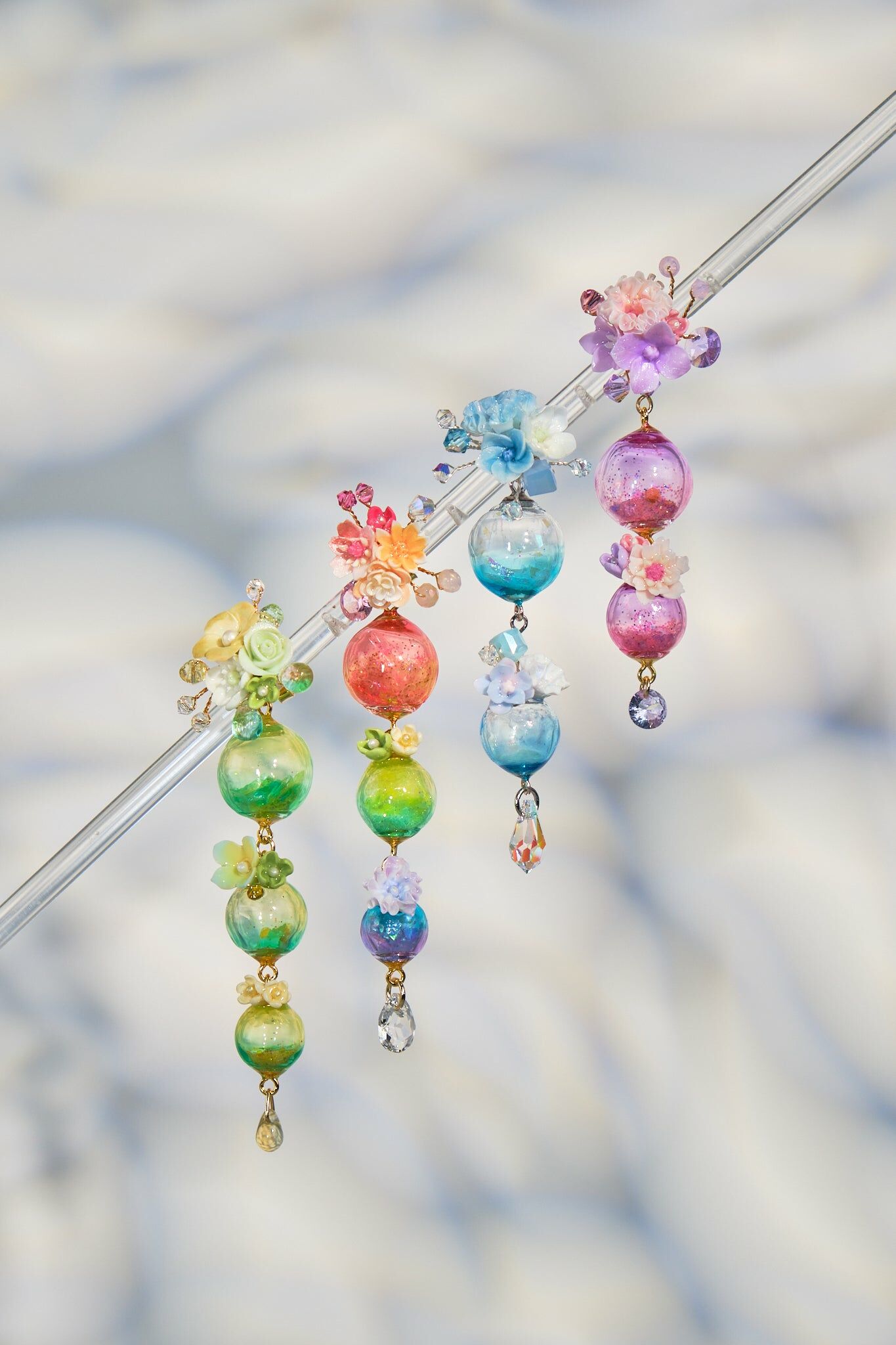 ⑧ Ombré POM POM 2-way Earrings (4 Designs)