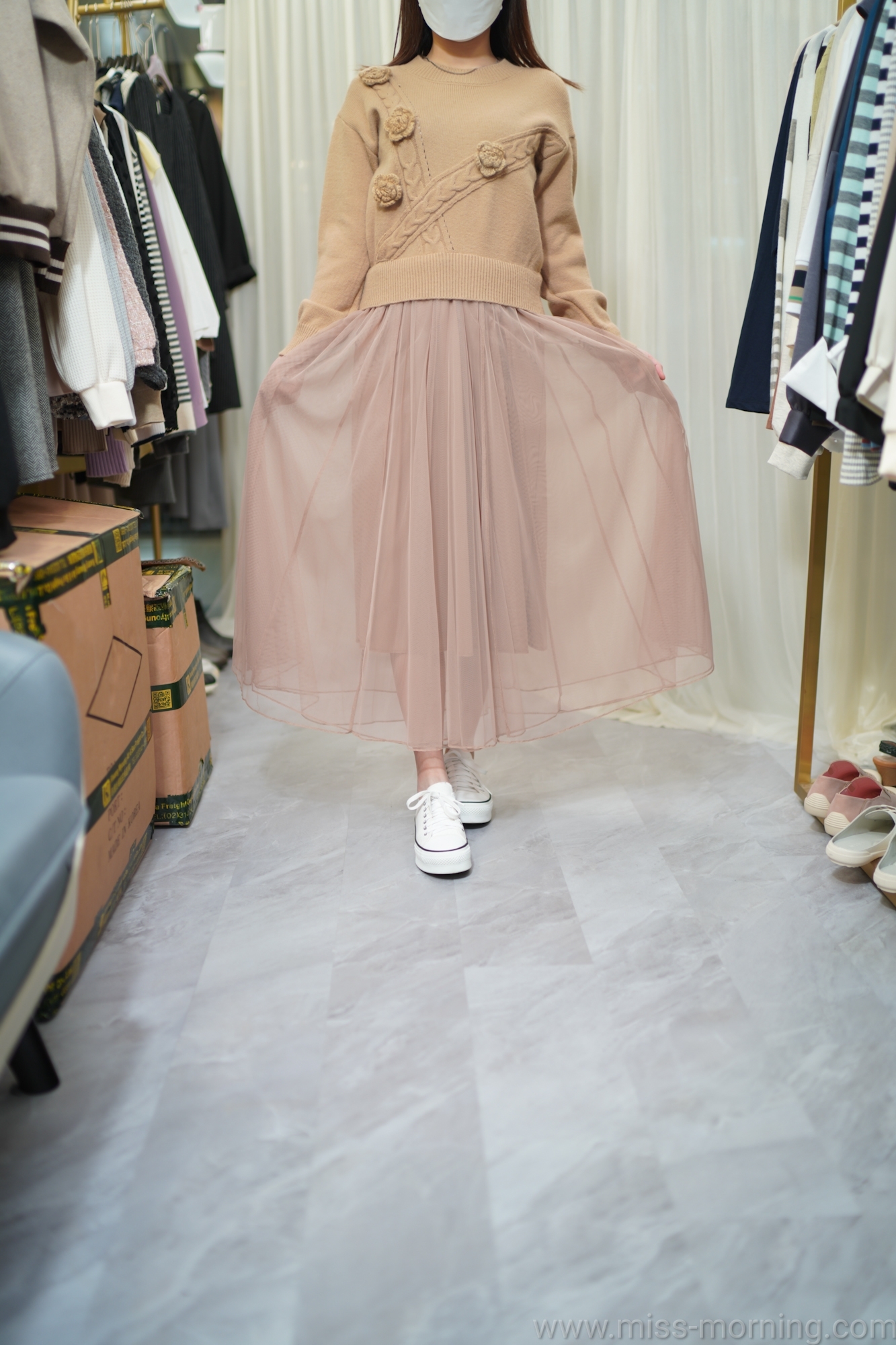 立體花紗紗連身裙(13485)