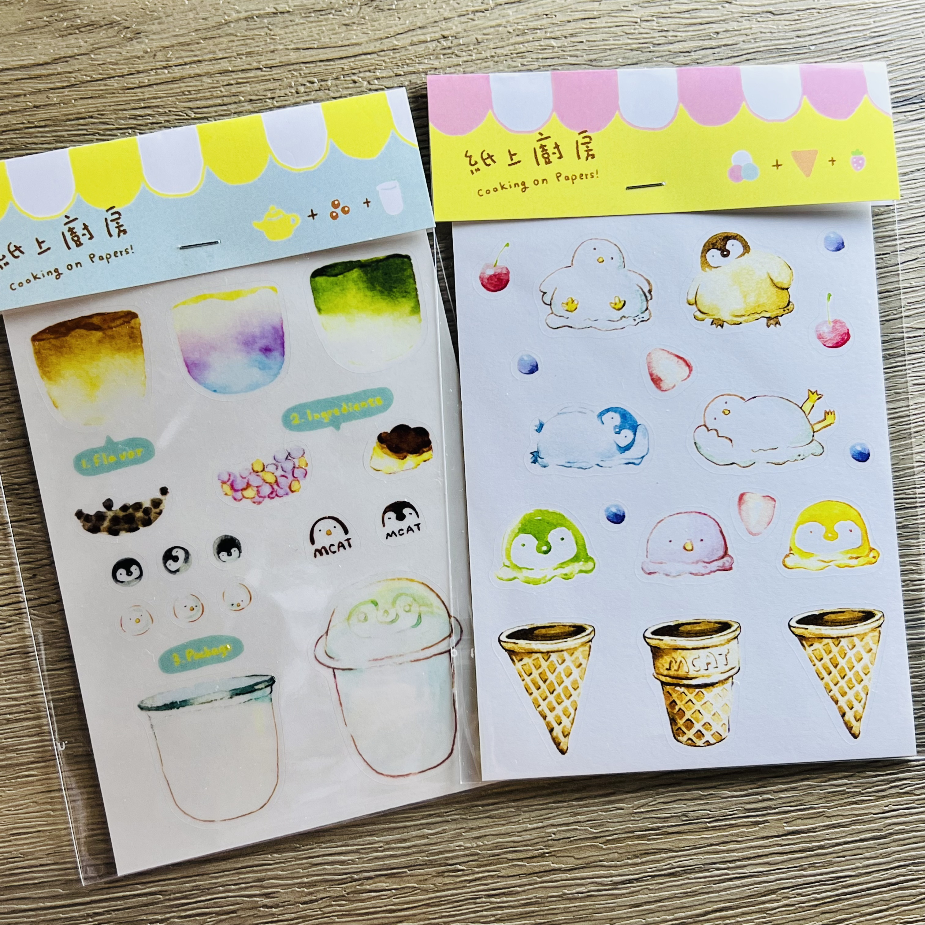 Mcat大薯貓．紙上廚房系列-小企鵝冰淇淋疊疊樂~!/自己做小企鵝珍奶~!