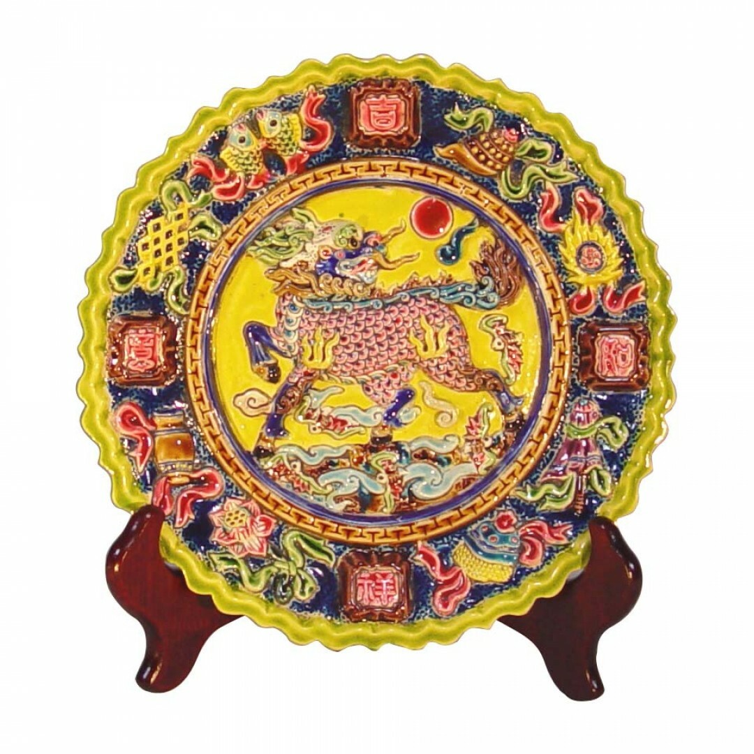 台灣國寶交趾陶｜居家開運 八寶吉祥麒麟盤