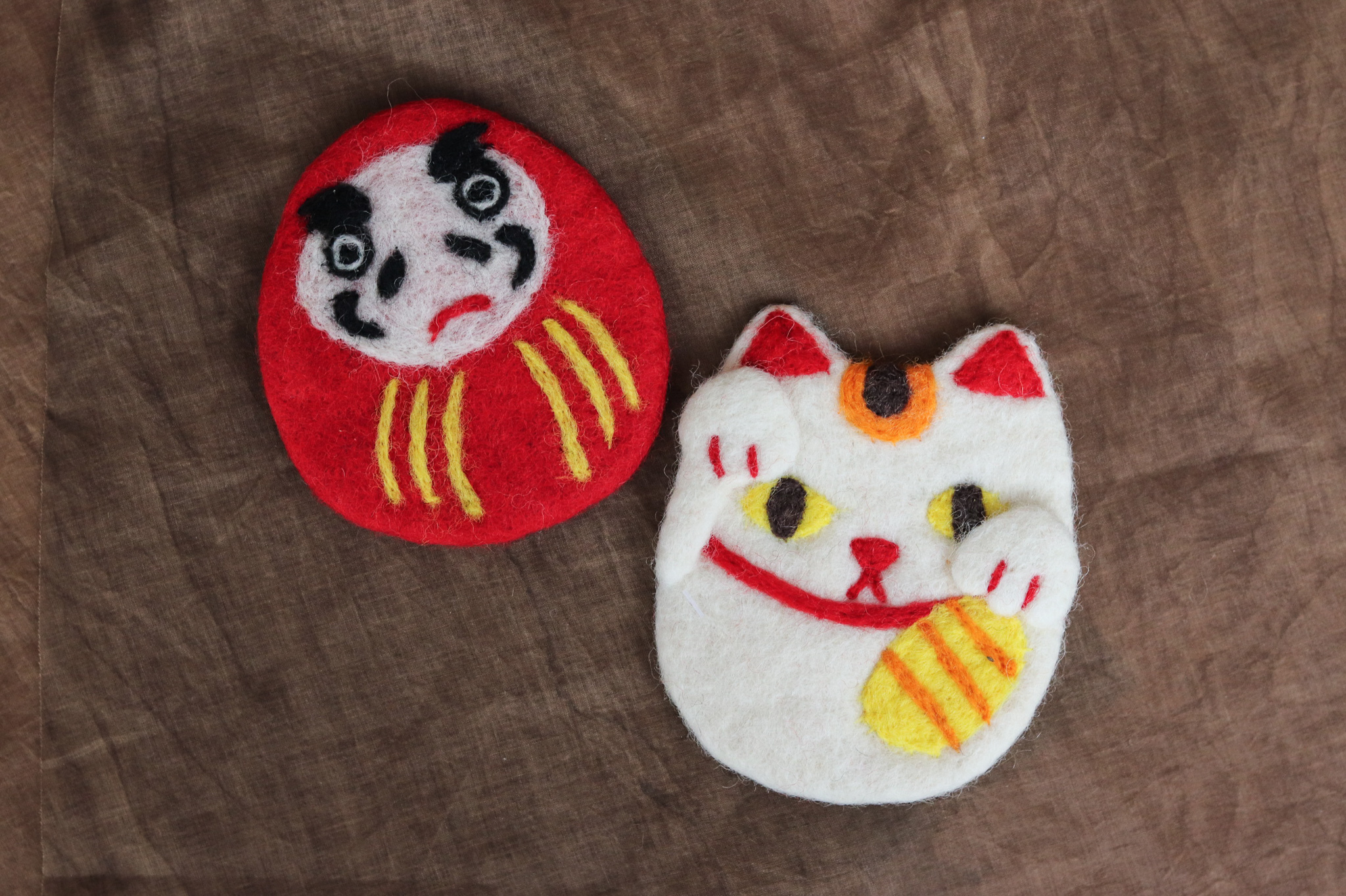 尼泊爾手作 招財貓 達摩 羊毛氈 杯墊