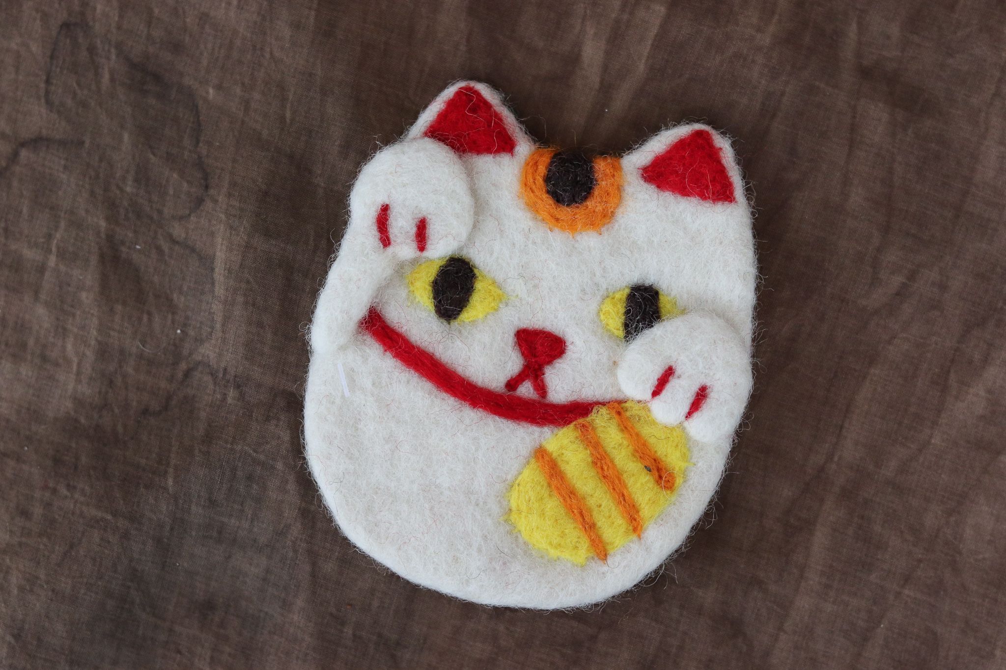 尼泊爾手作 招財貓 達摩 羊毛氈 杯墊